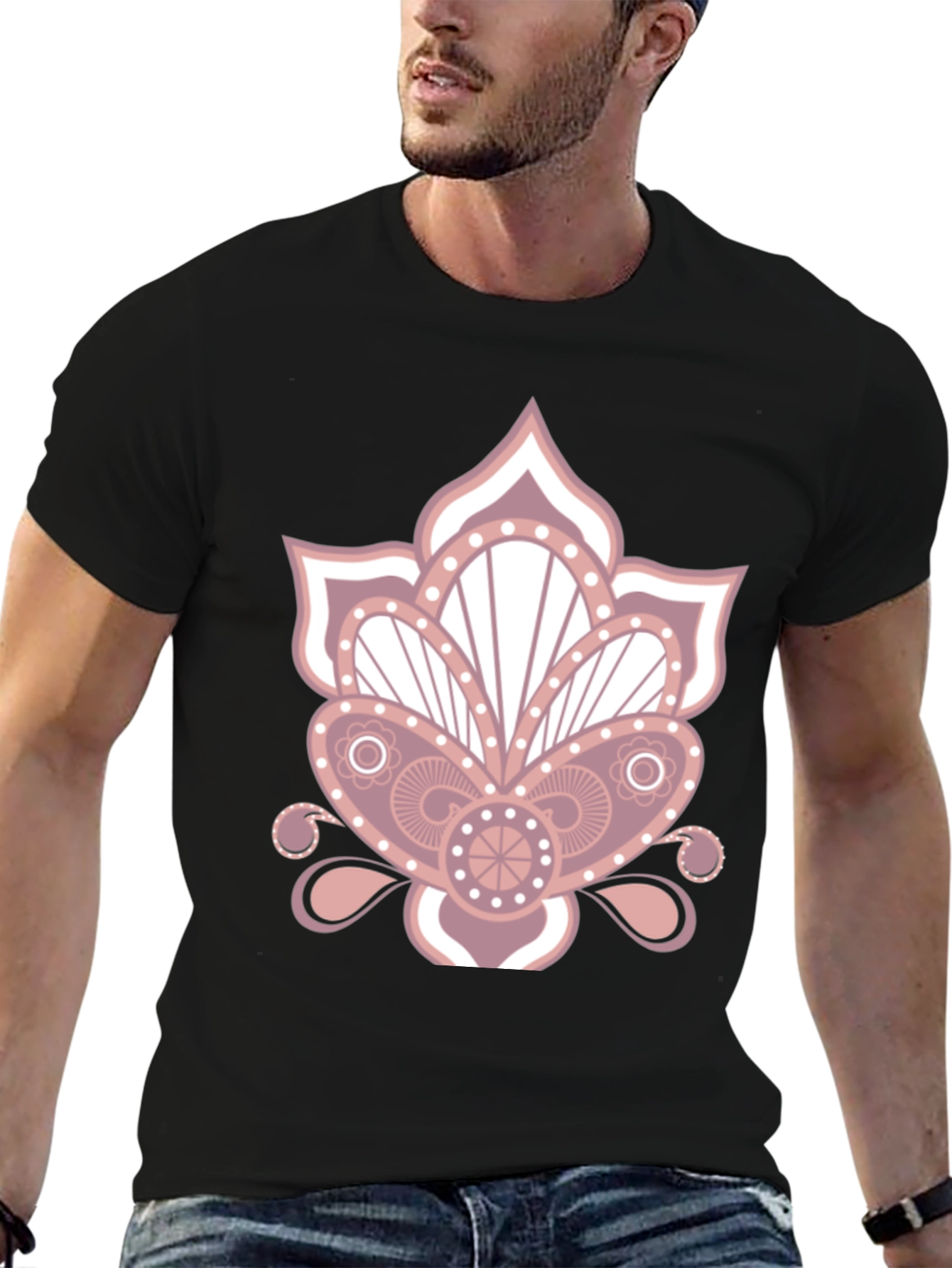 Floral Mandala Graphic Print Black T-Shirt