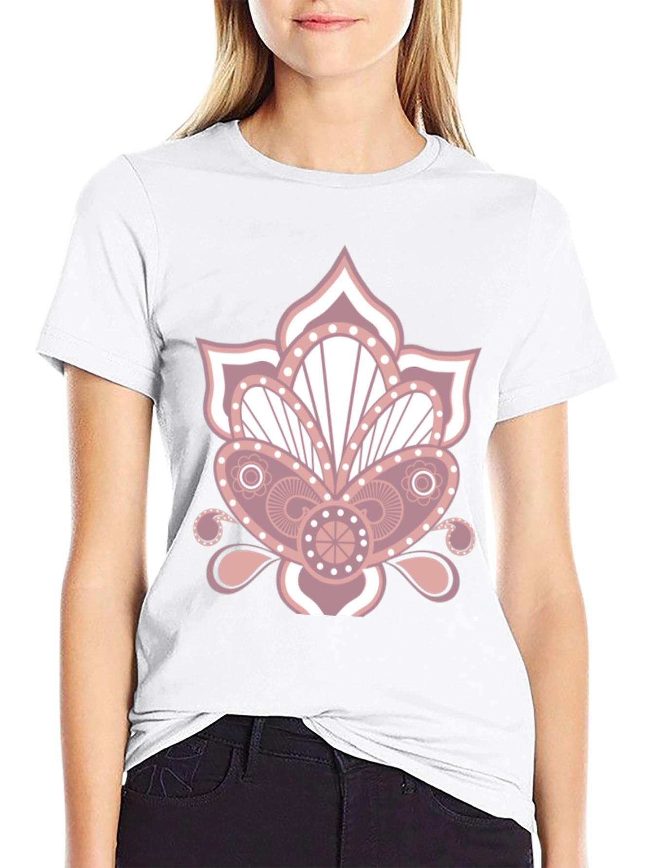 Floral Mandala Graphic Print Black T-Shirt