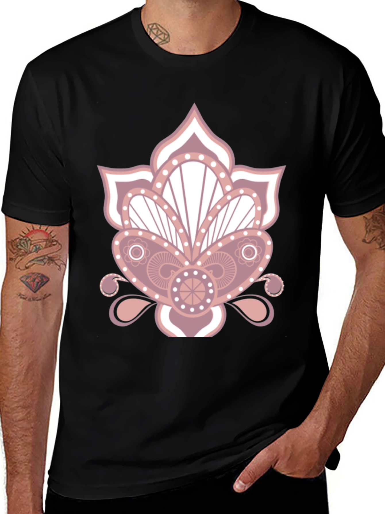 Floral Mandala Graphic Print Black T-Shirt