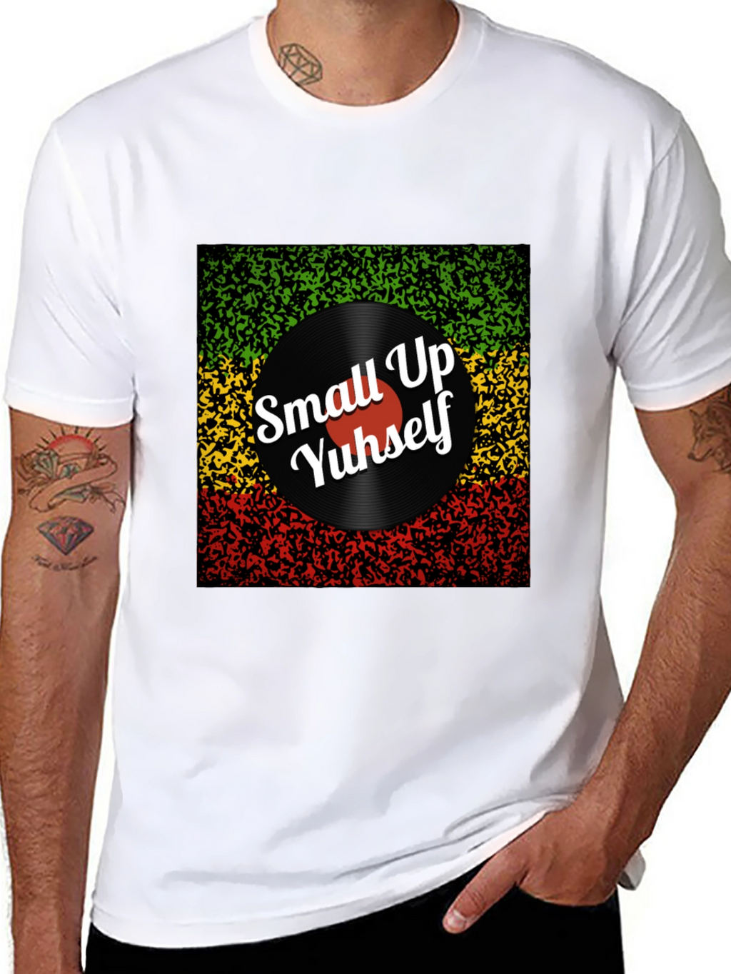 Rasta Vinyl T-Shirt - Small Up Yuhself