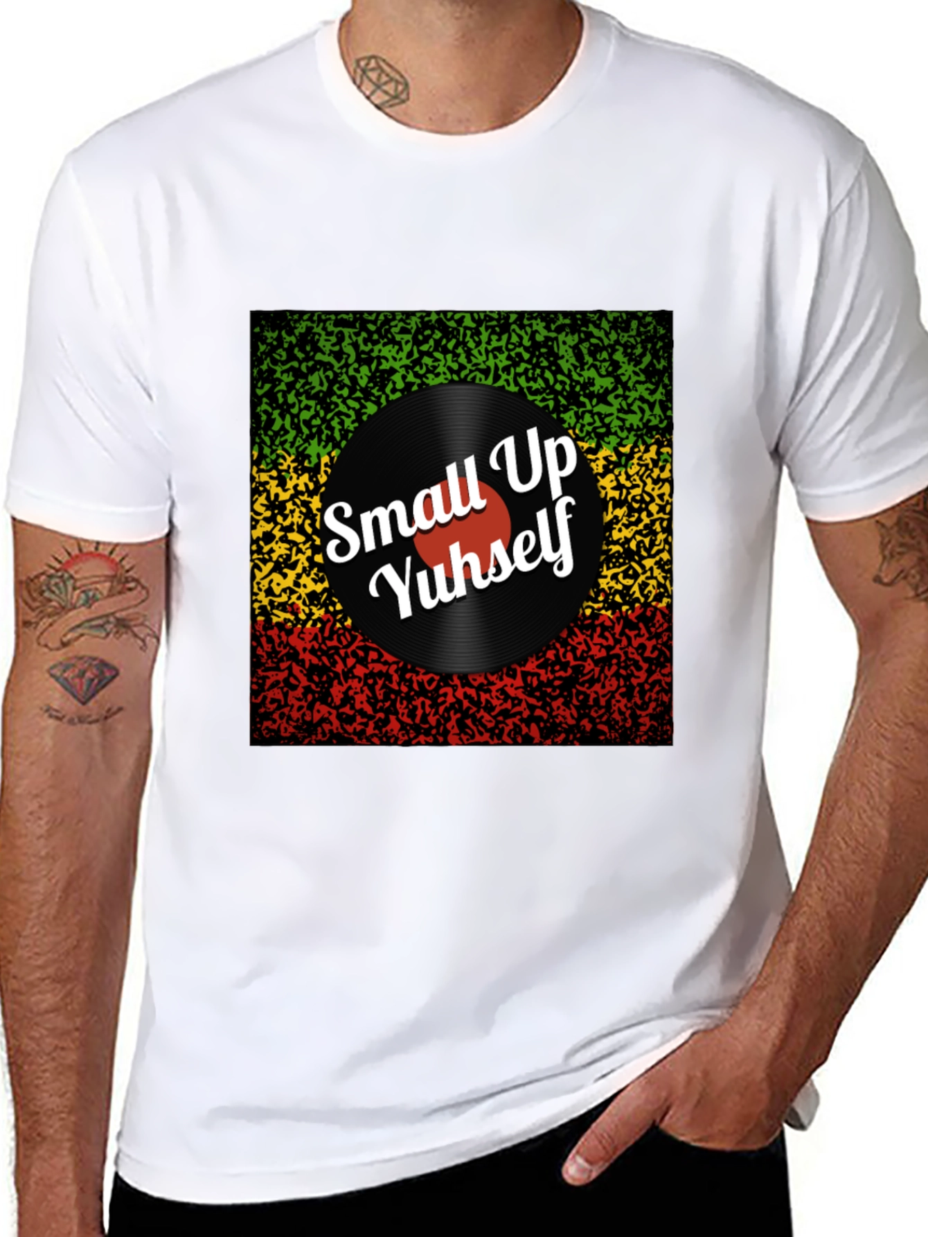 Rasta Vinyl T-Shirt - Small Up Yuhself