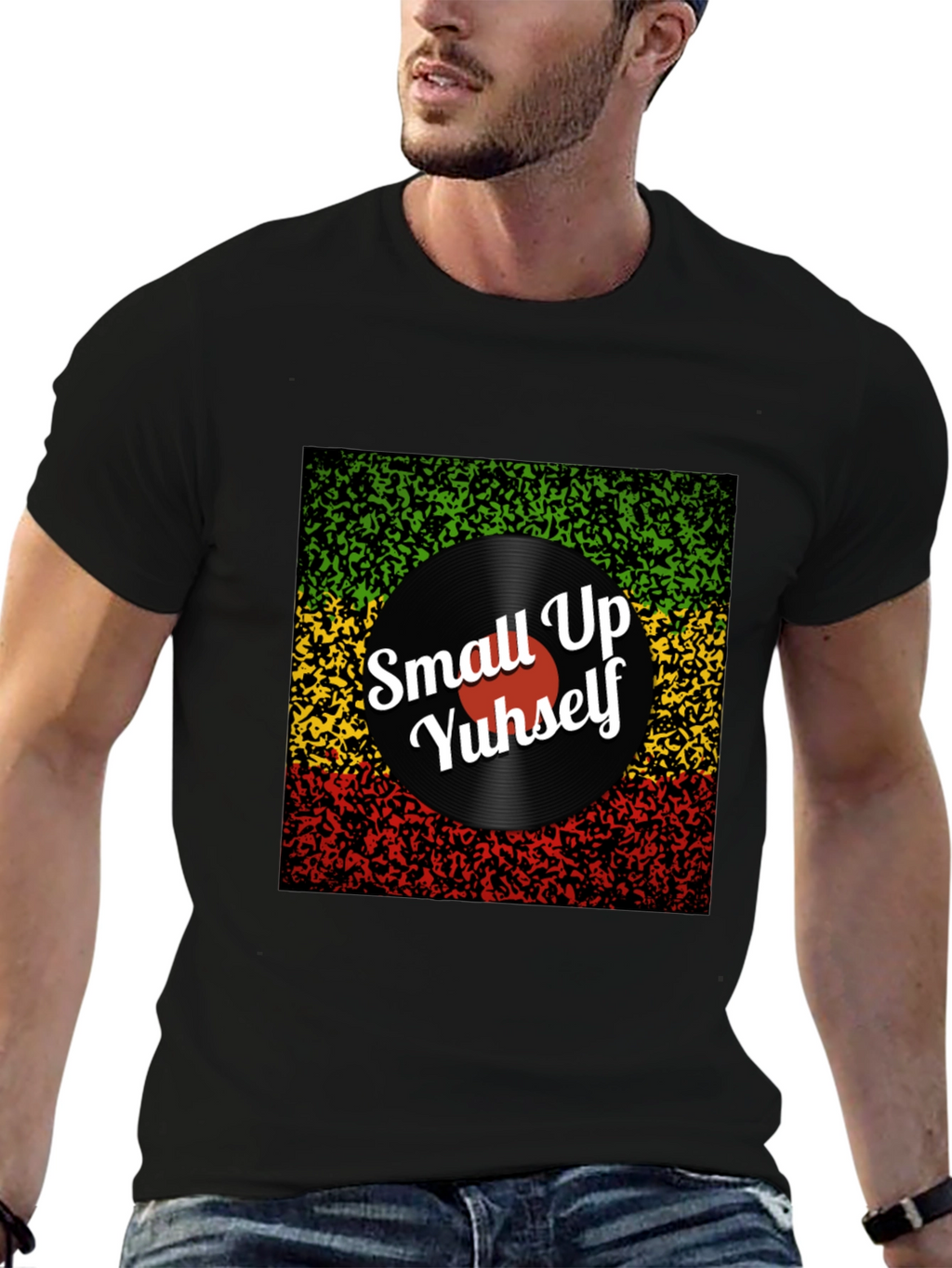 Rasta Vinyl T-Shirt - Small Up Yuhself
