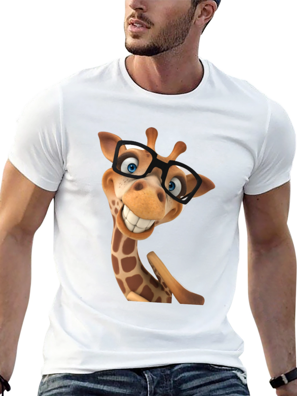 Funny Giraffe in Glasses Graphic Tee - Black T-Shirt
