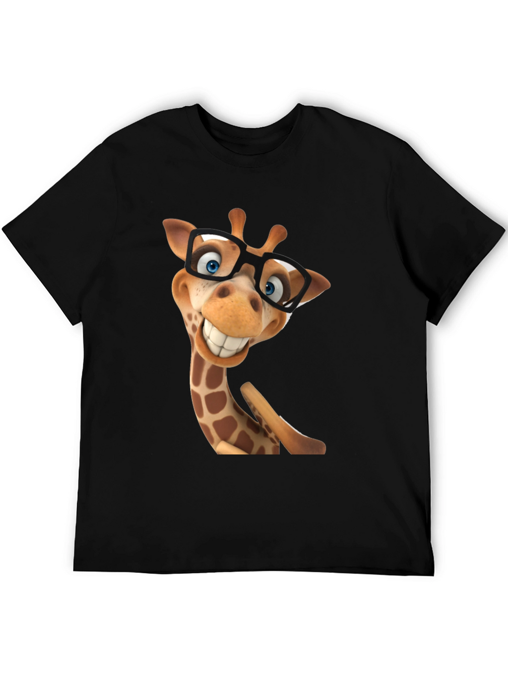 Funny Giraffe in Glasses Graphic Tee - Black T-Shirt