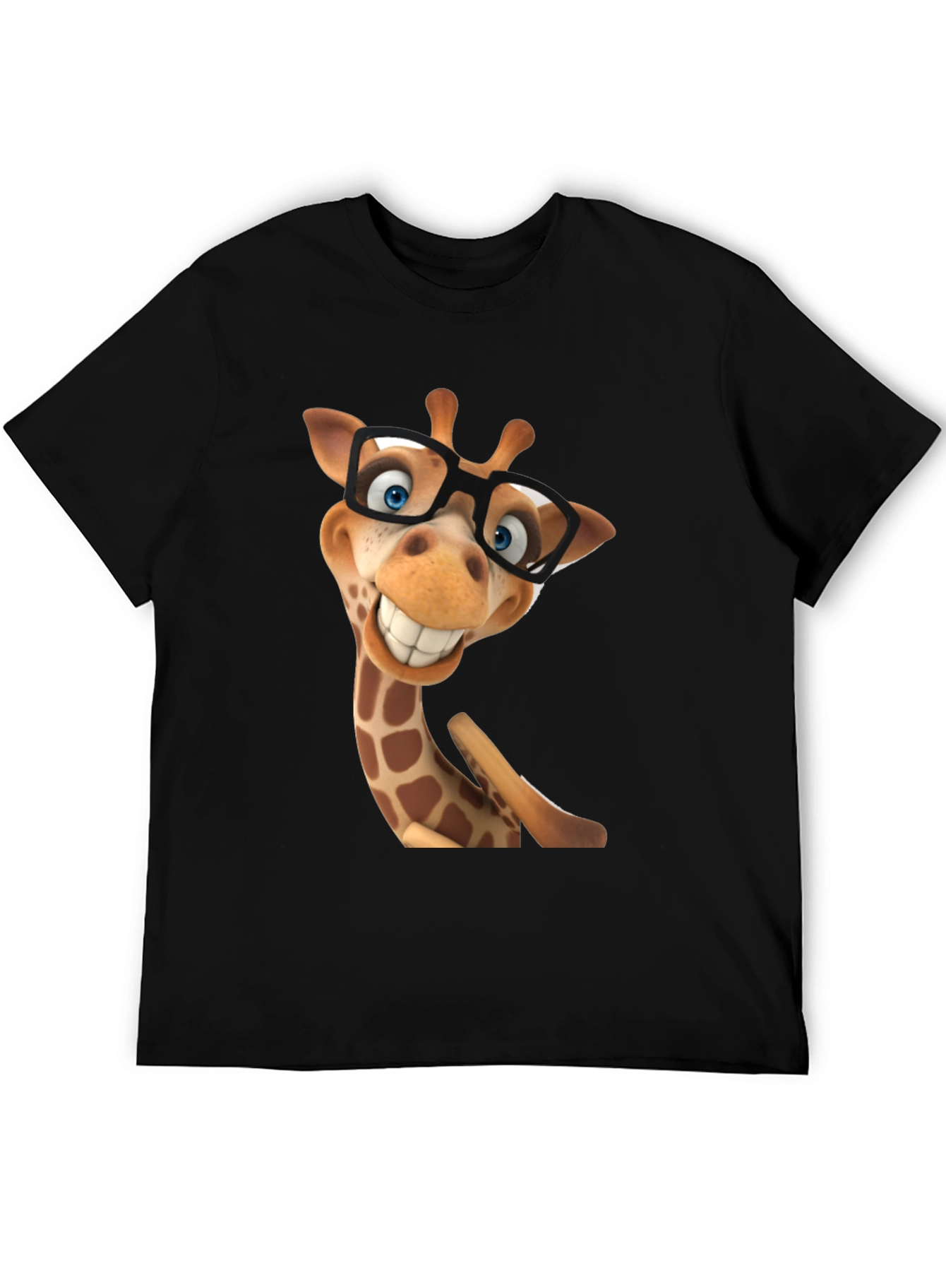 Funny Giraffe in Glasses Graphic Tee - Black T-Shirt