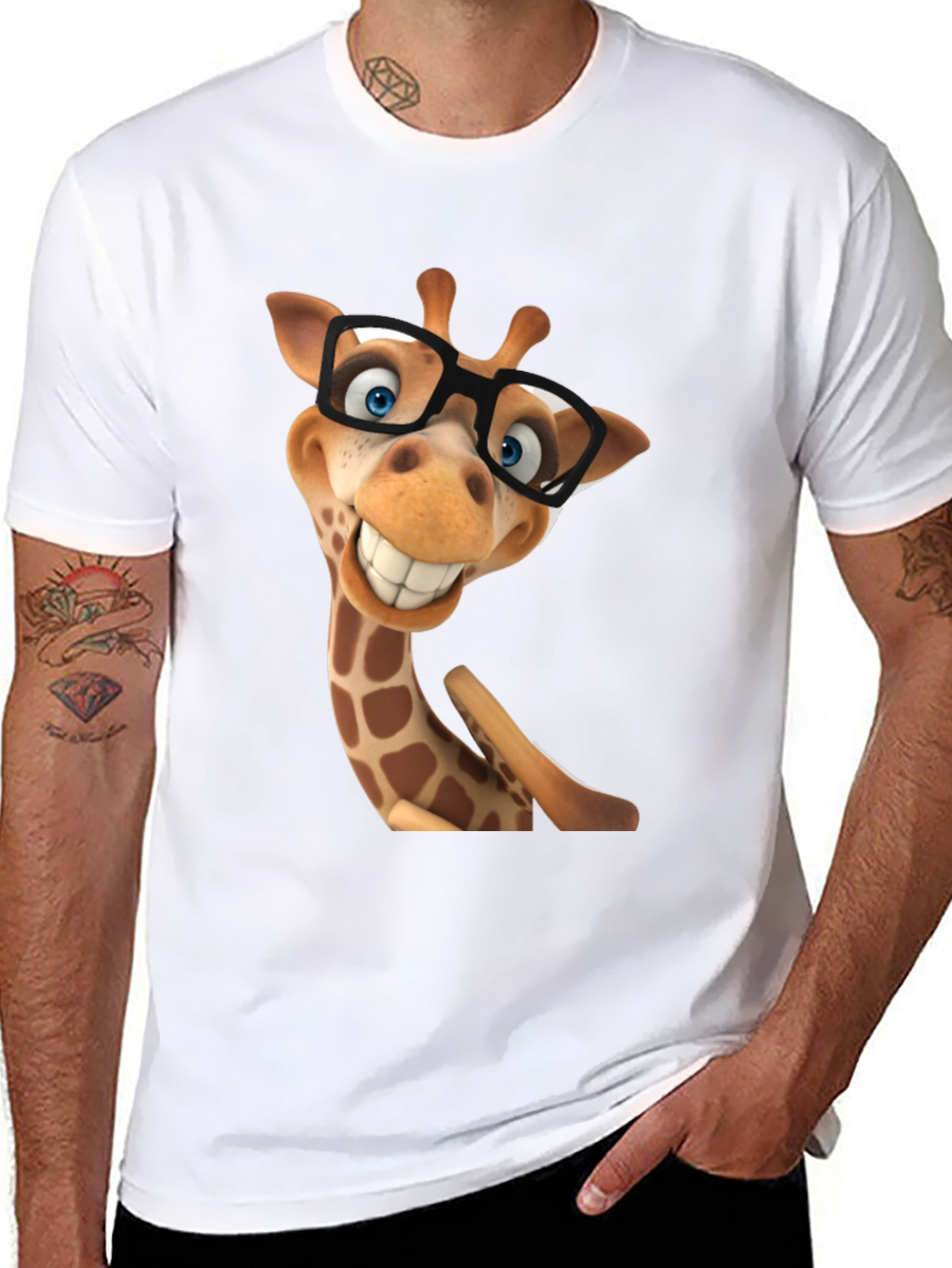 Funny Giraffe in Glasses Graphic Tee - Black T-Shirt