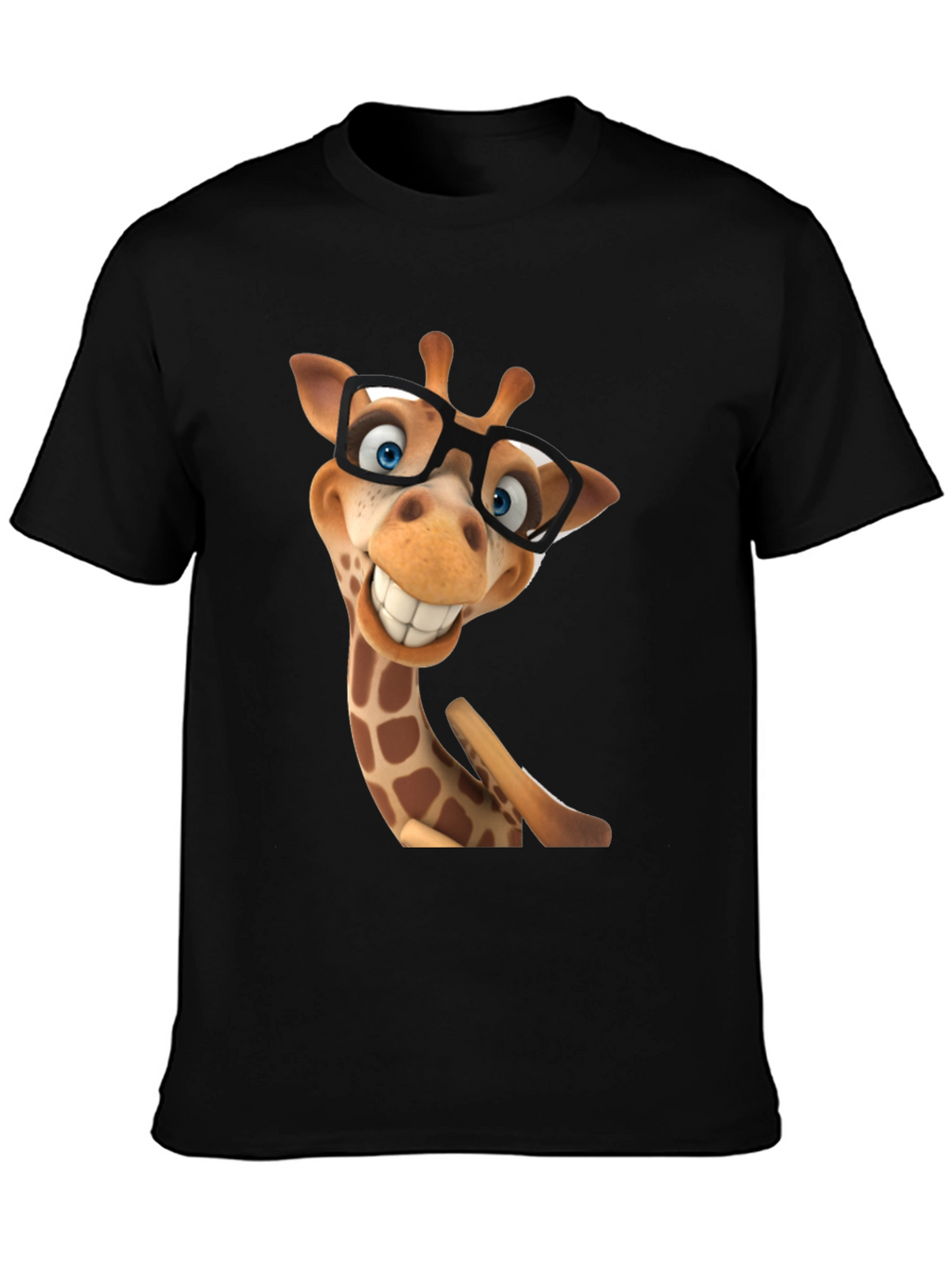 Funny Giraffe in Glasses Graphic Tee - Black T-Shirt