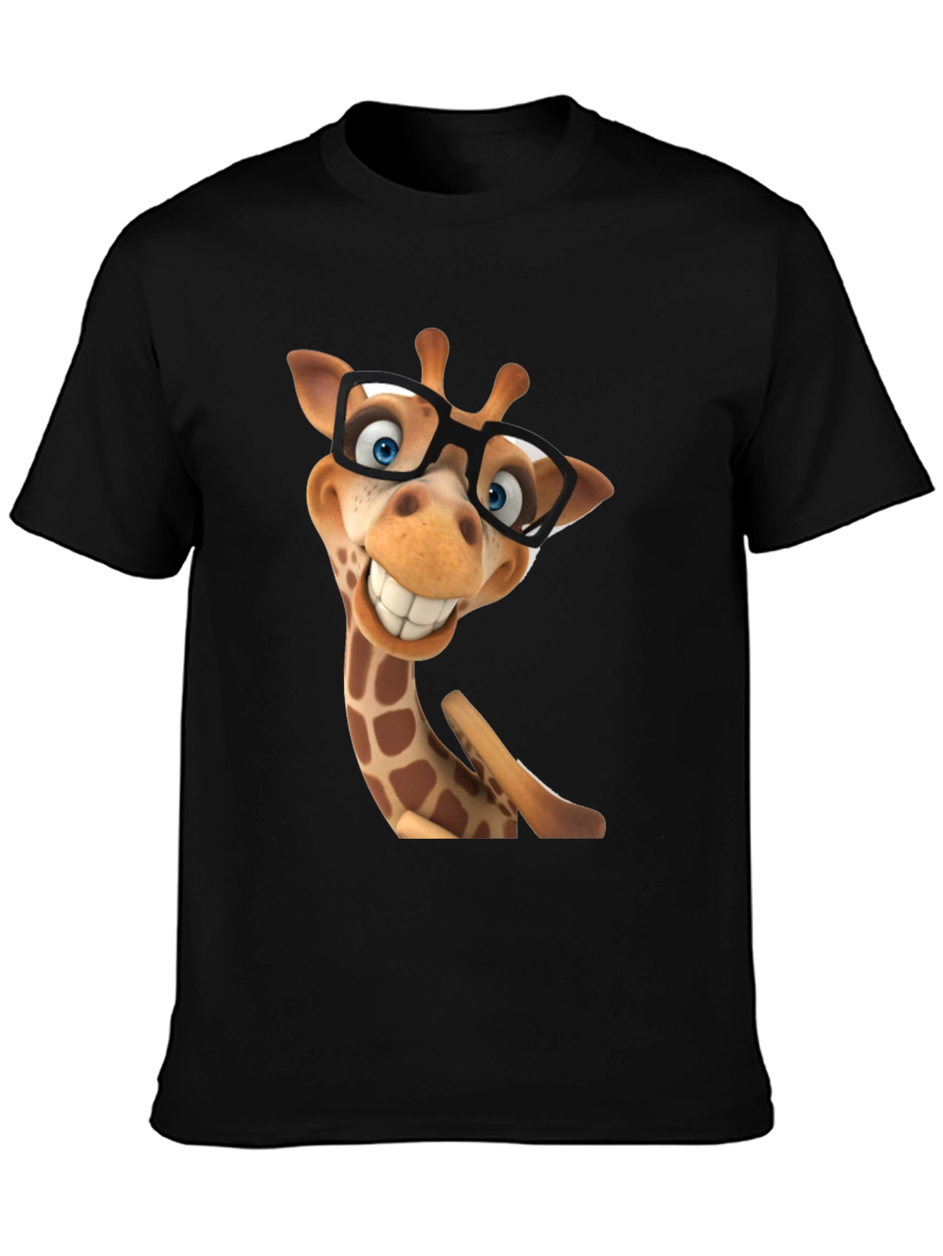 Funny Giraffe in Glasses Graphic Tee - Black T-Shirt