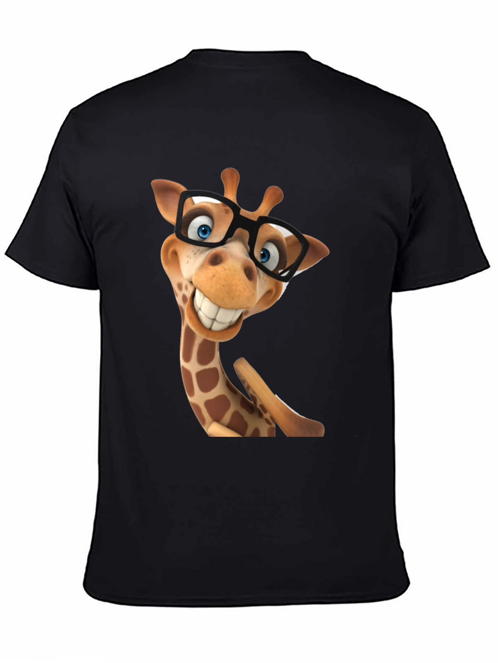 Funny Giraffe in Glasses Graphic Tee - Black T-Shirt