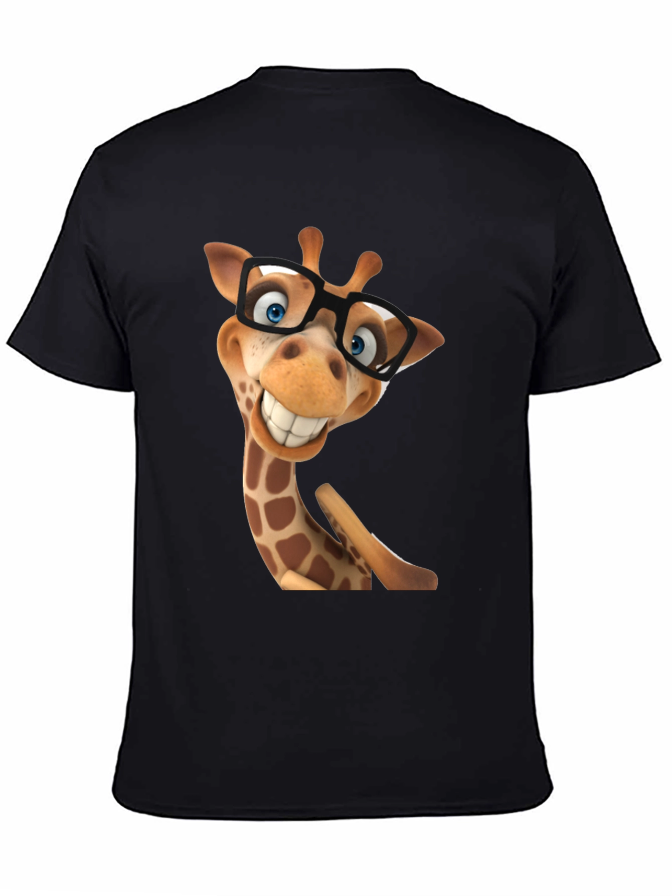 Funny Giraffe in Glasses Graphic Tee - Black T-Shirt