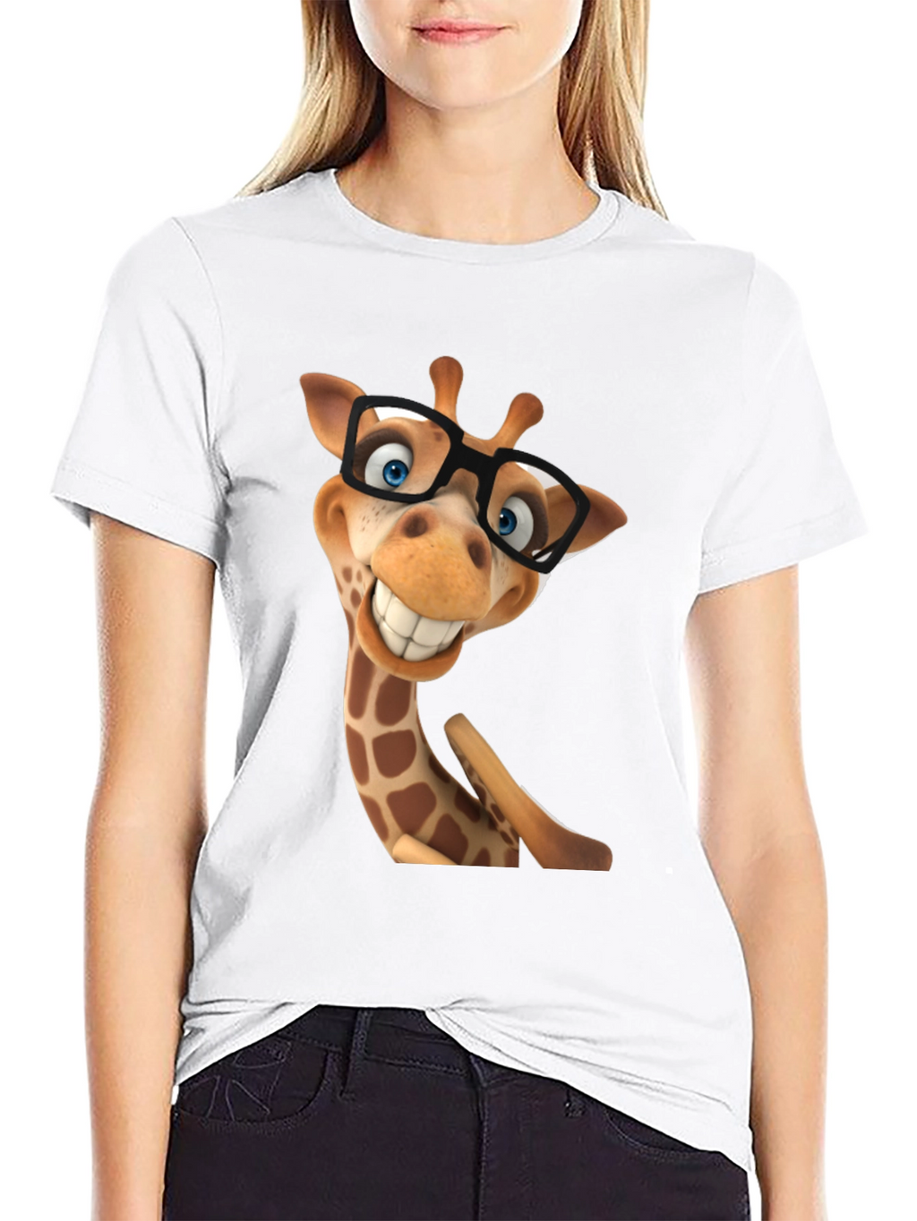 Funny Giraffe in Glasses Graphic Tee - Black T-Shirt