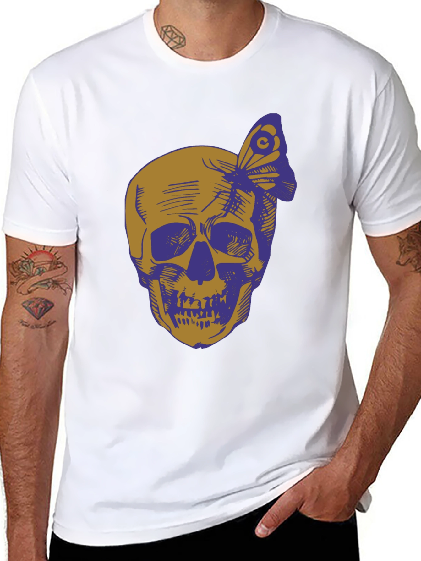Skull & Butterfly Graphic Tee - Black