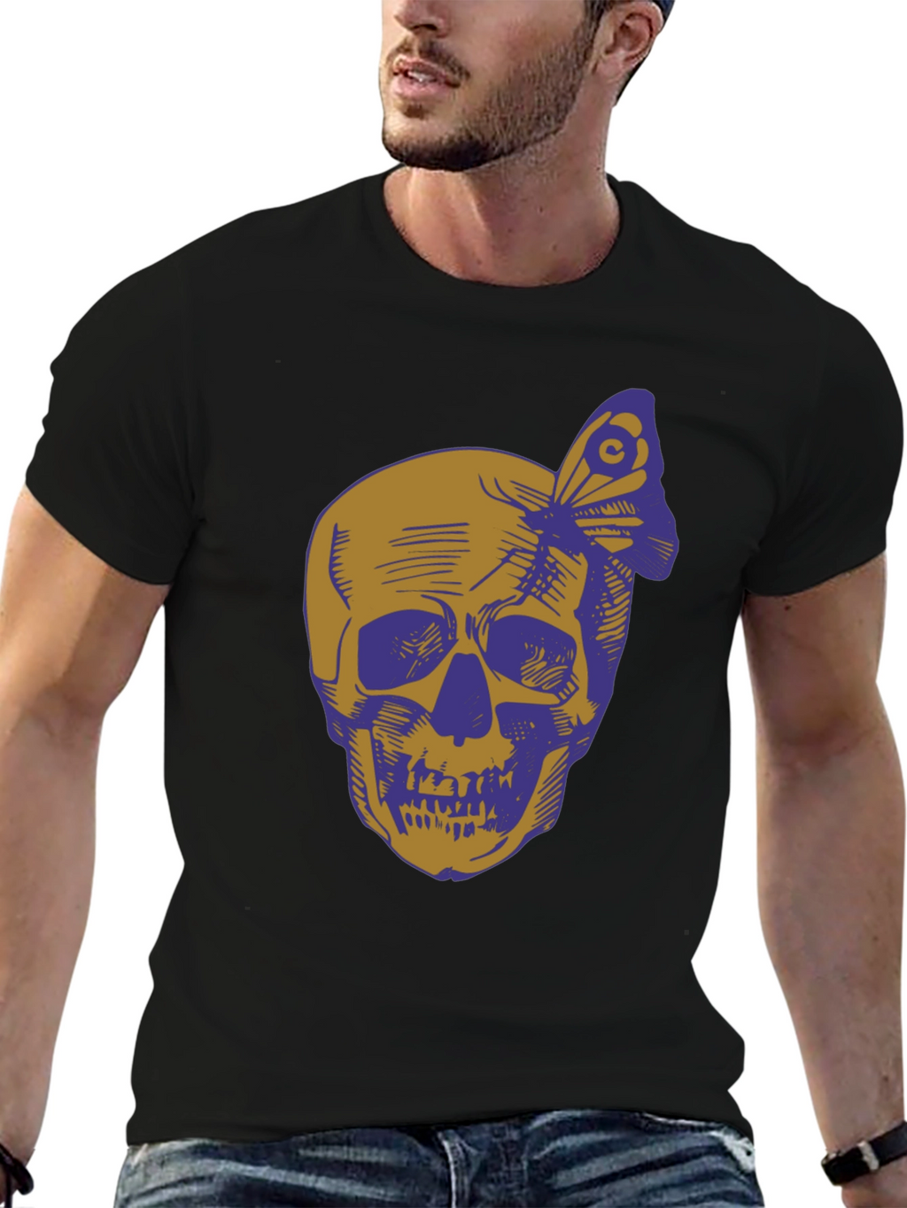 Skull & Butterfly Graphic Tee - Black