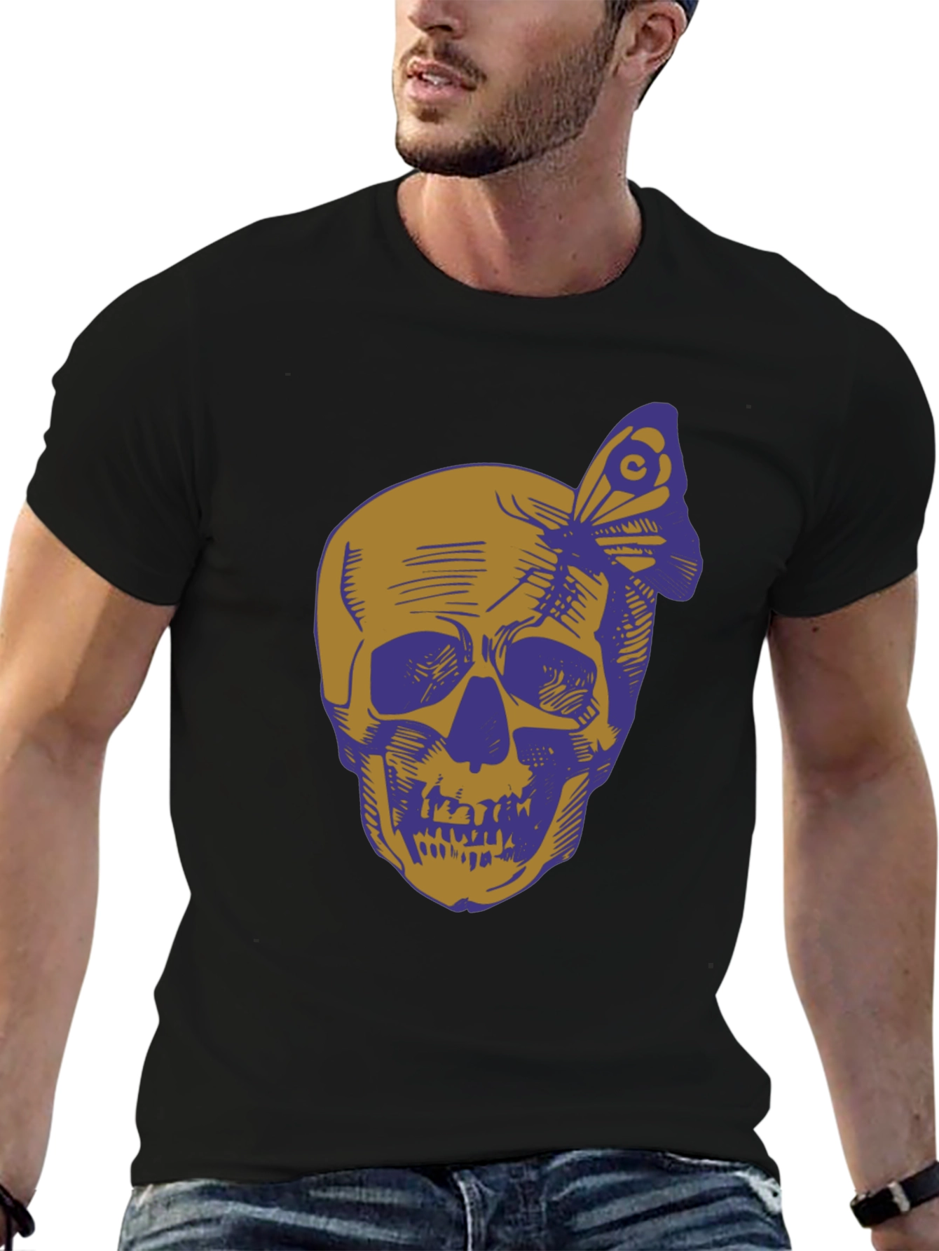 Skull & Butterfly Graphic Tee - Black