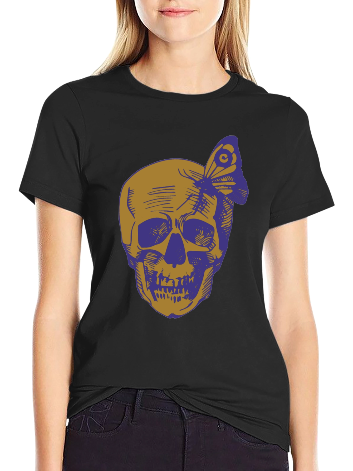 Skull & Butterfly Graphic Tee - Black