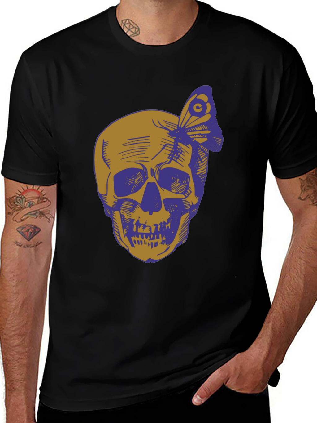 Skull & Butterfly Graphic Tee - Black