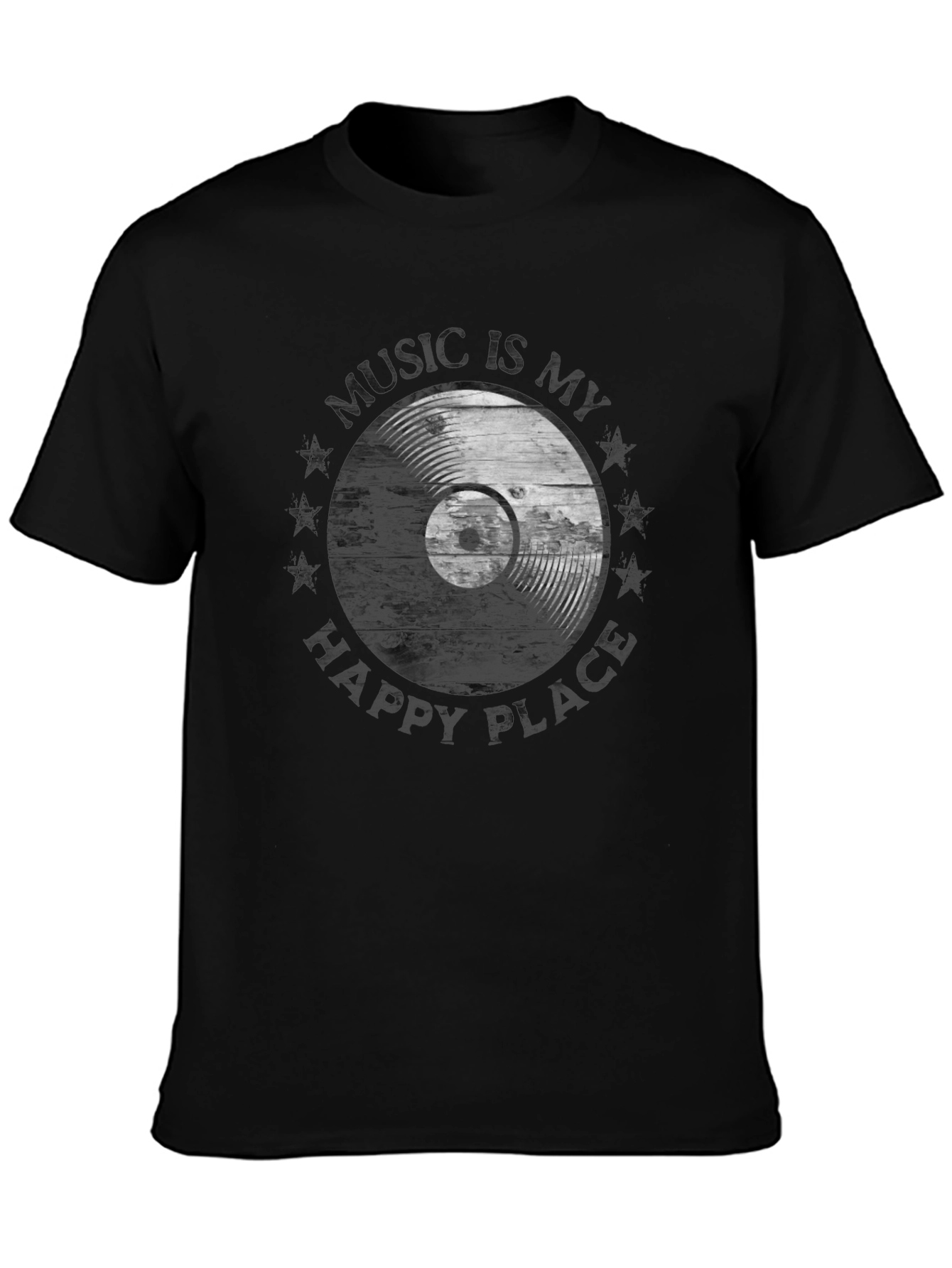 Music Is My Happy Place Vinyl Record Graphic T-Shirt