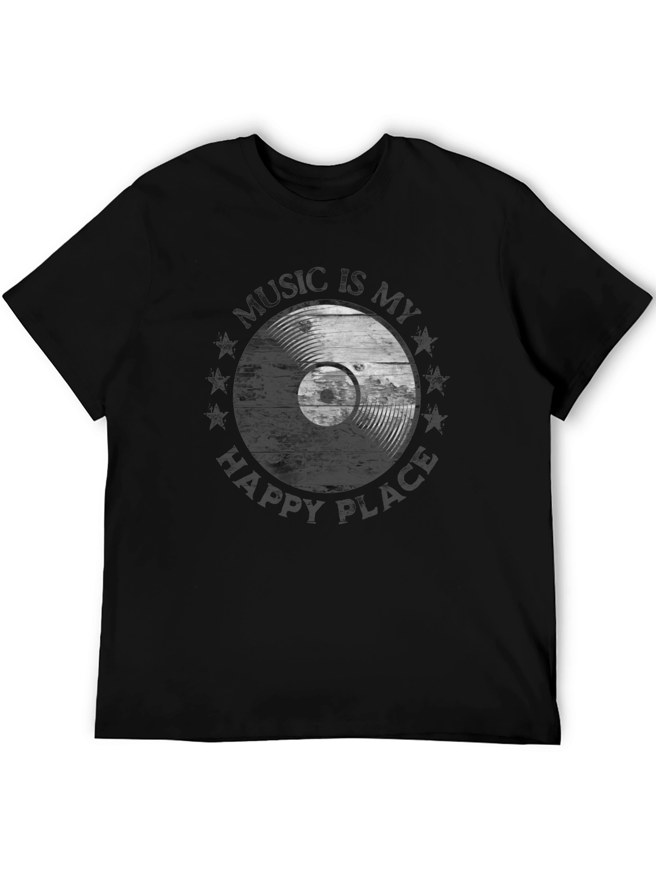 Music Is My Happy Place Vinyl Record Graphic T-Shirt