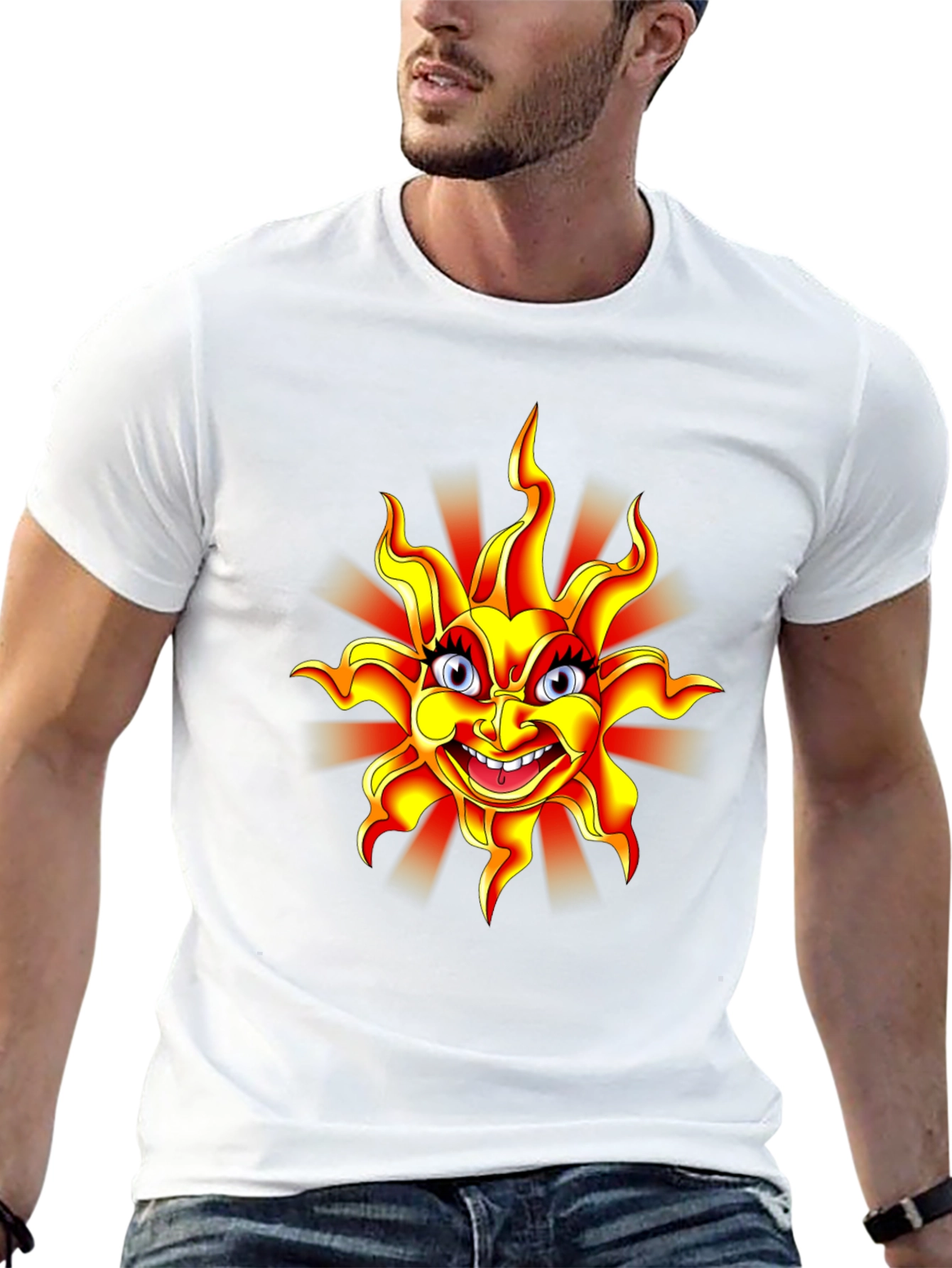 Cartoon Sun Graphic Black T-Shirt