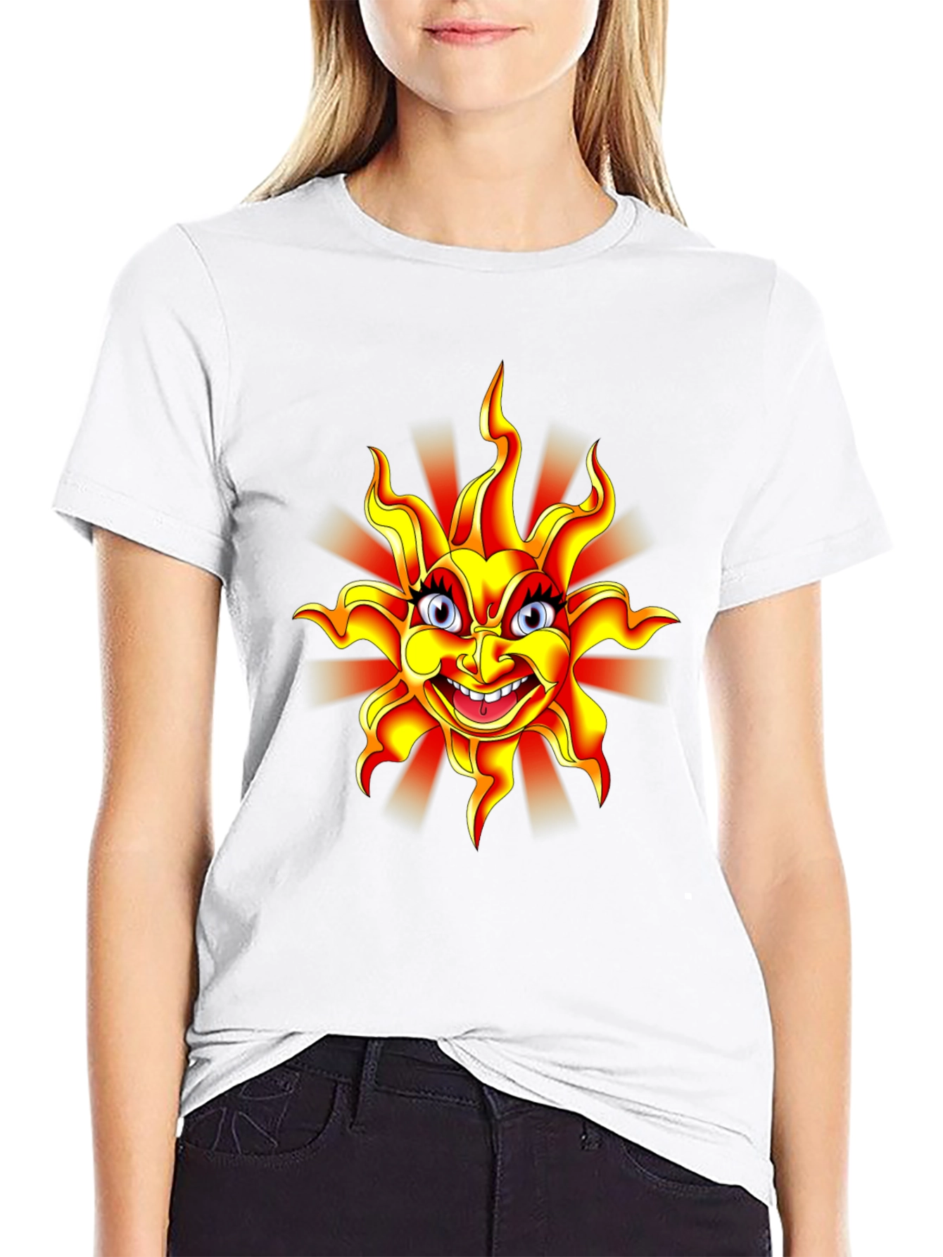 Cartoon Sun Graphic Black T-Shirt