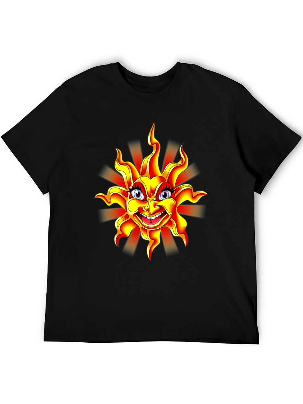 Cartoon Sun Graphic Black T-Shirt