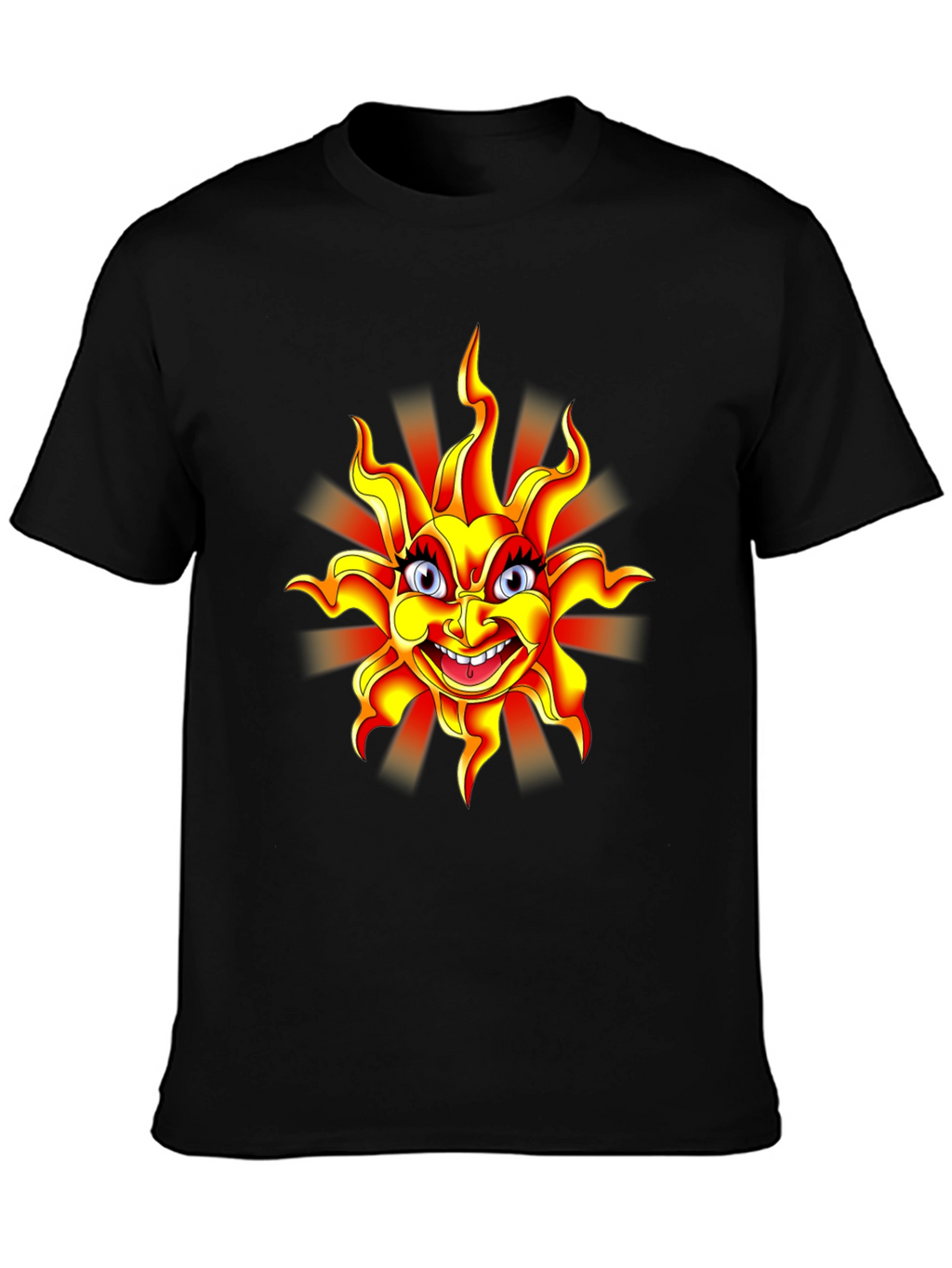 Cartoon Sun Graphic Black T-Shirt