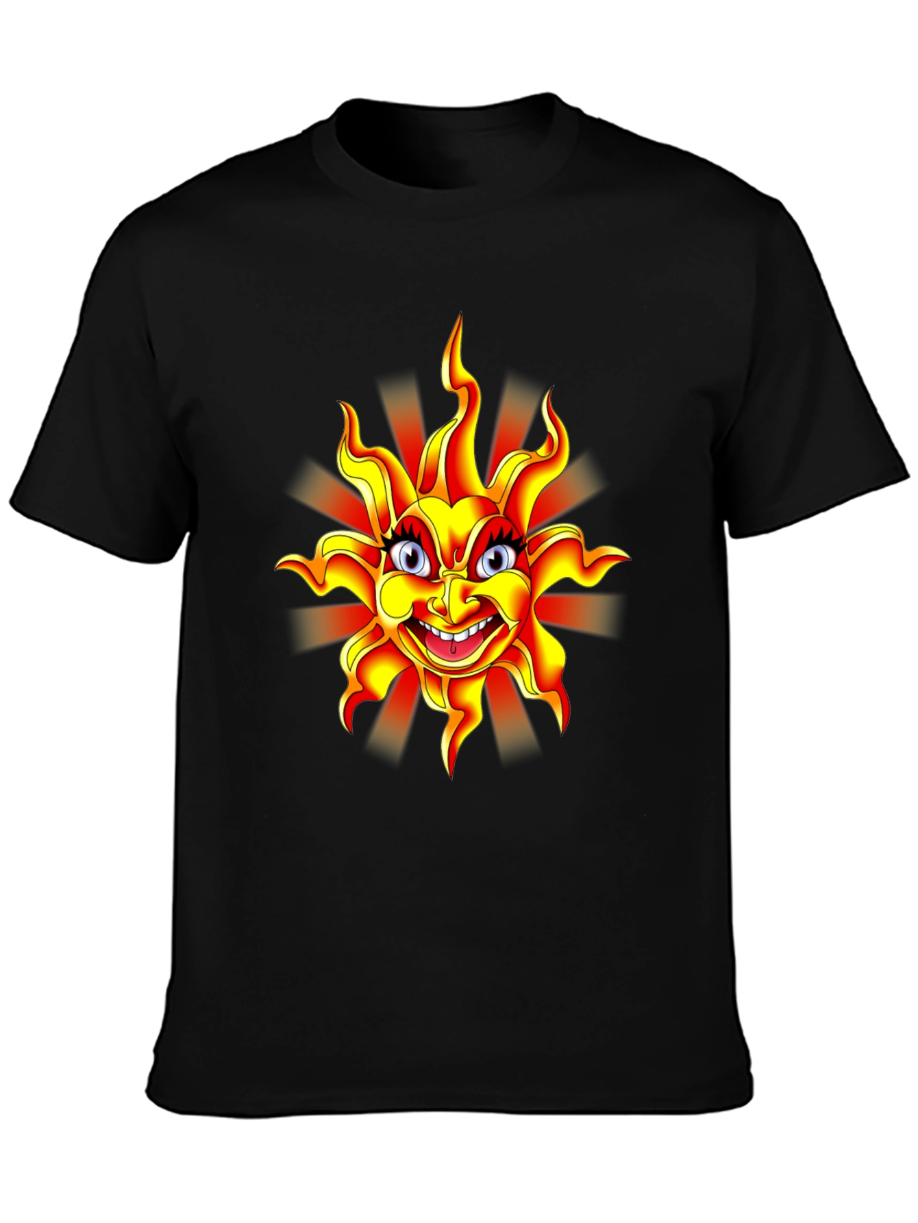 Cartoon Sun Graphic Black T-Shirt