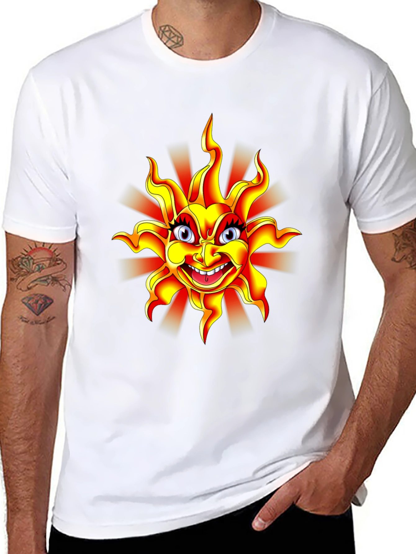 Cartoon Sun Graphic Black T-Shirt