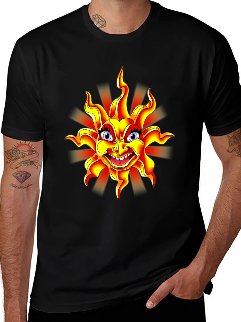 Cartoon Sun Graphic Black T-Shirt