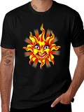 Cartoon Sun Graphic Black T-Shirt