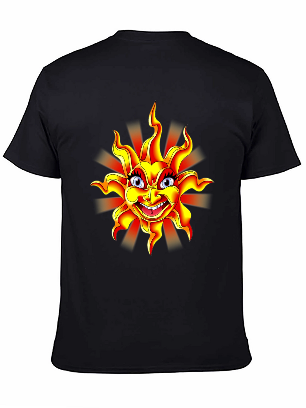 Cartoon Sun Graphic Black T-Shirt