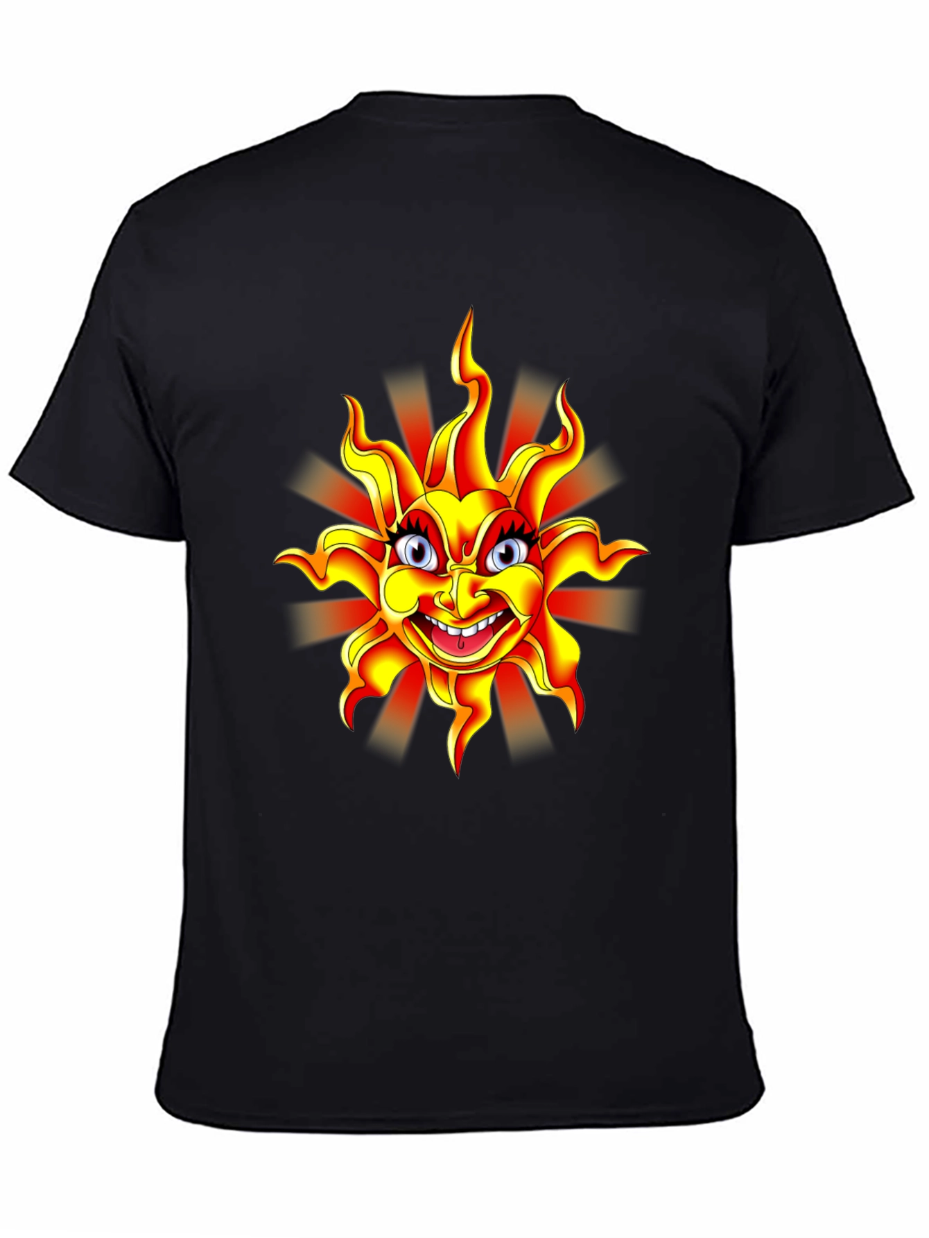 Cartoon Sun Graphic Black T-Shirt
