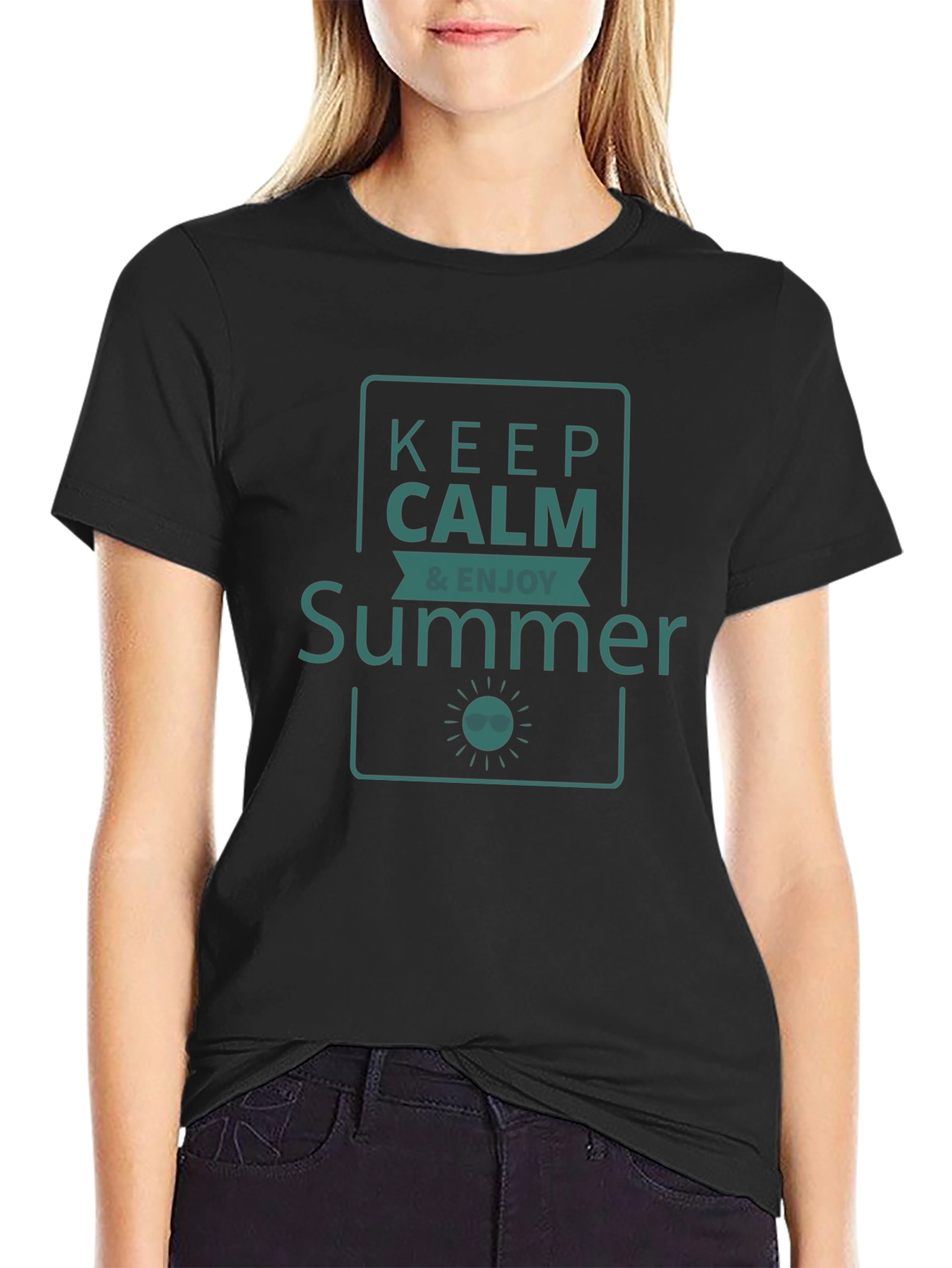Keep Calm & Enjoy Summer Graphic T-Shirt - Black