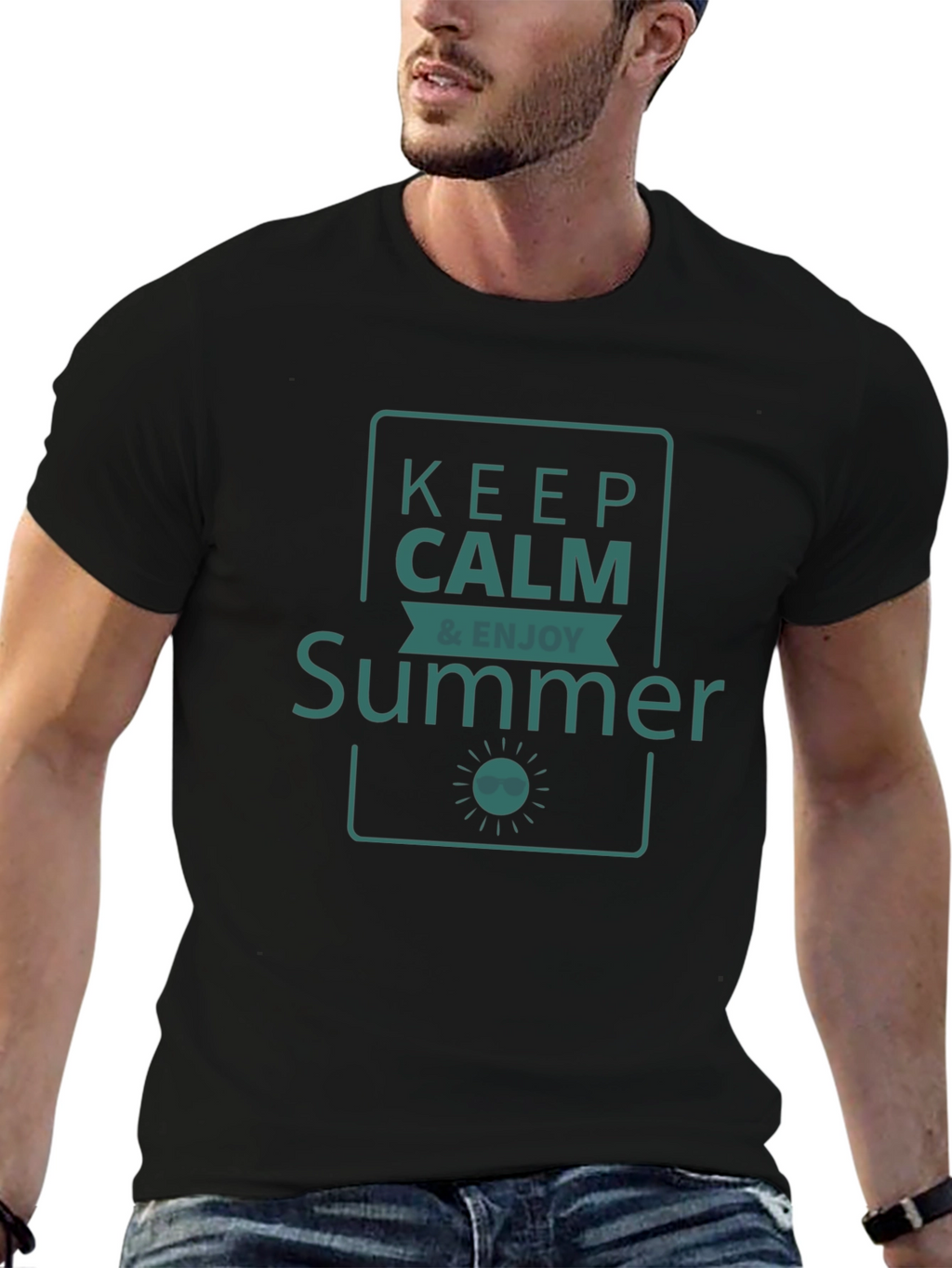 Keep Calm & Enjoy Summer Graphic T-Shirt - Black
