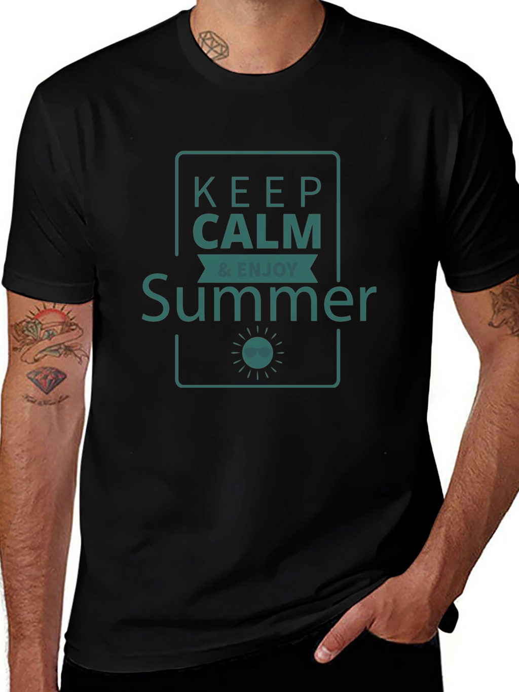 Keep Calm & Enjoy Summer Graphic T-Shirt - Black