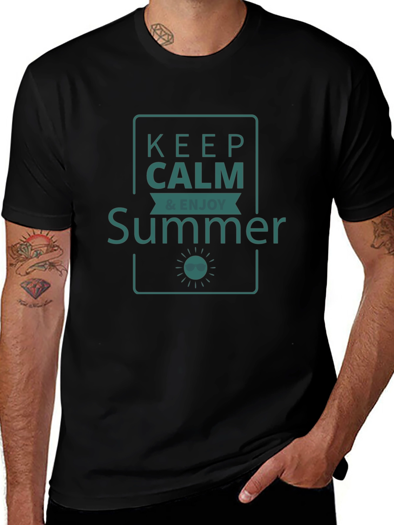 Keep Calm & Enjoy Summer Graphic T-Shirt - Black