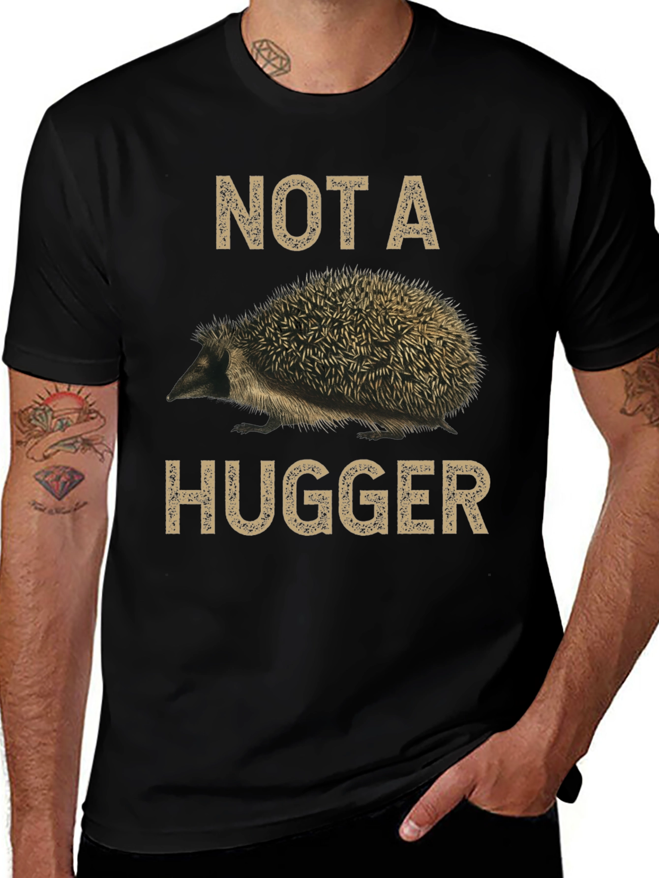 Not A Hugger Hedgehog Graphic T-Shirt - Funny Animal Tee
