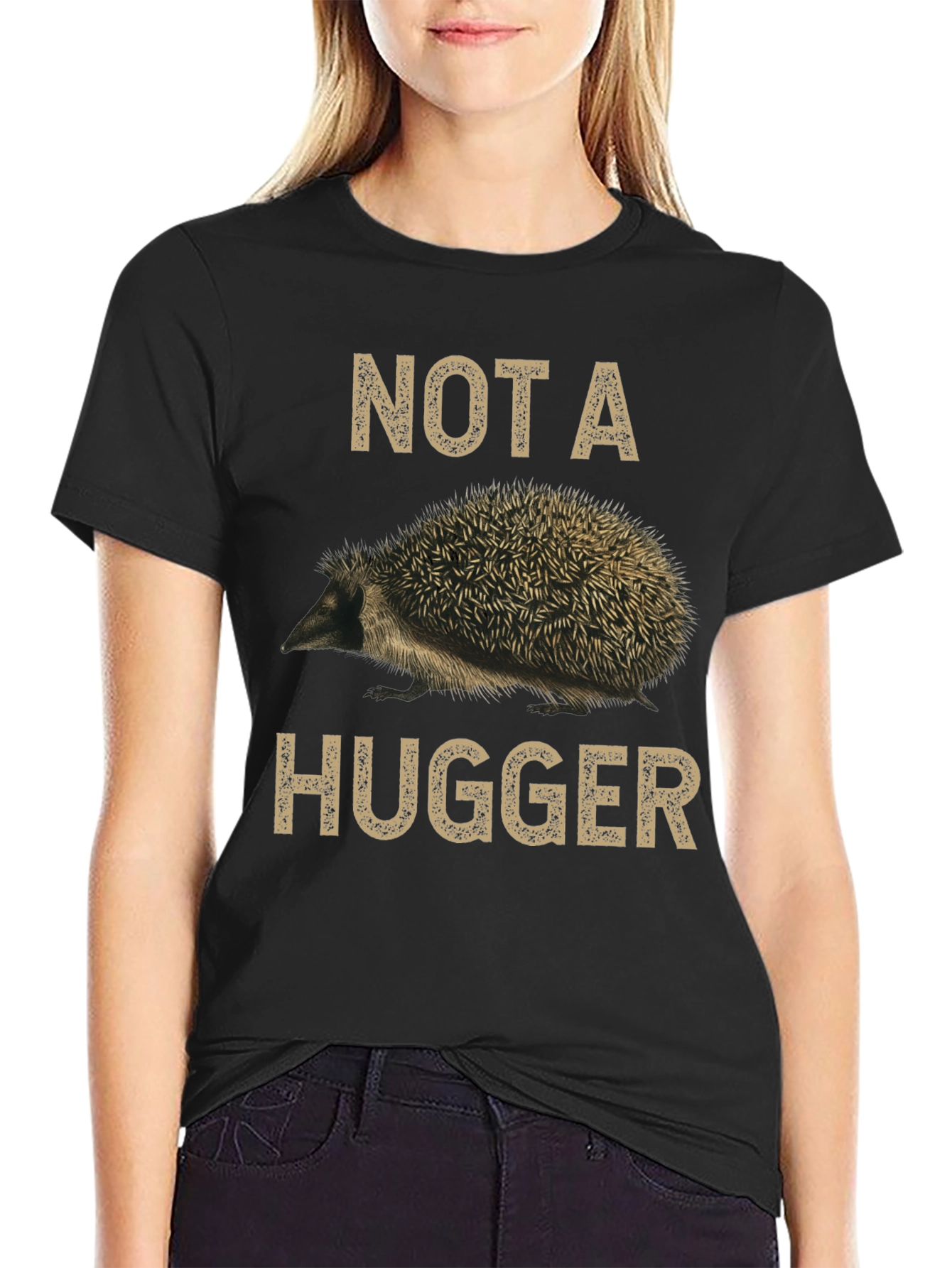 Not A Hugger Hedgehog Graphic T-Shirt - Funny Animal Tee