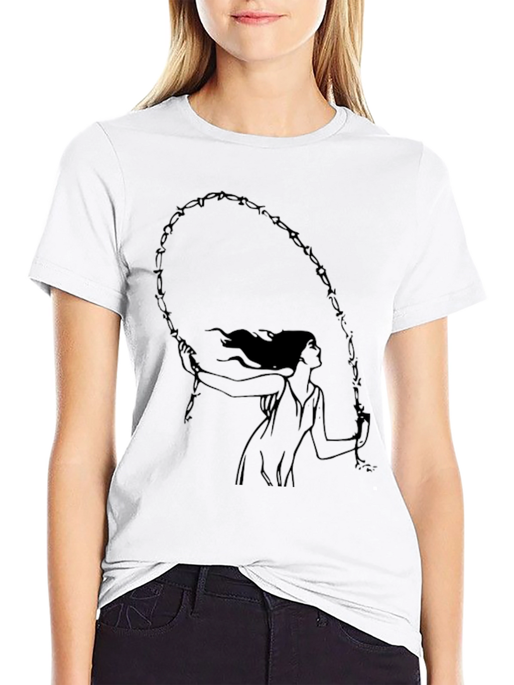 Barbed Wire Woman Graphic Tee - Unisex Black T-Shirt