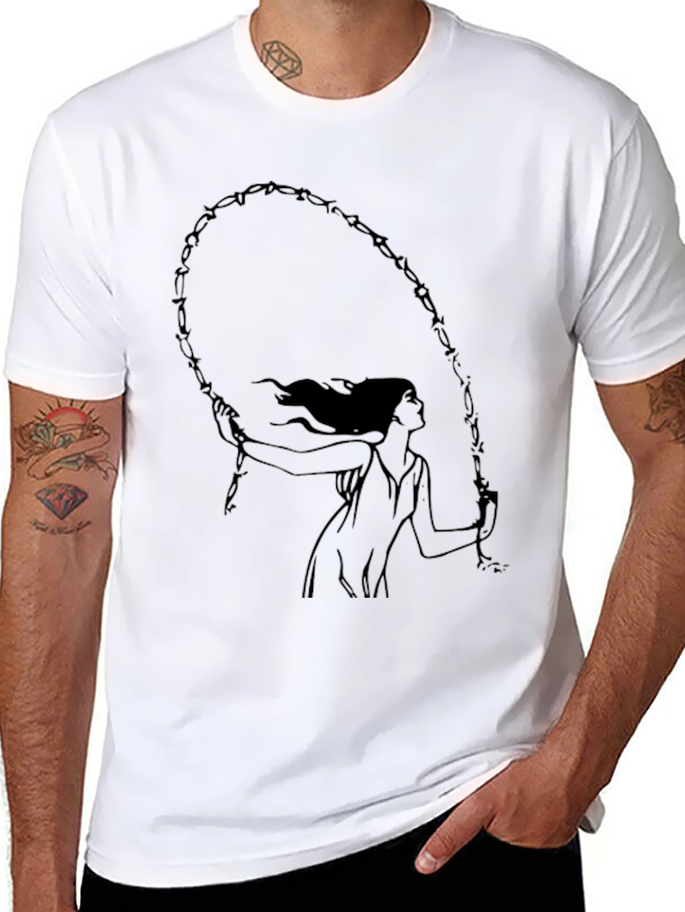 Barbed Wire Woman Graphic Tee - Unisex Black T-Shirt