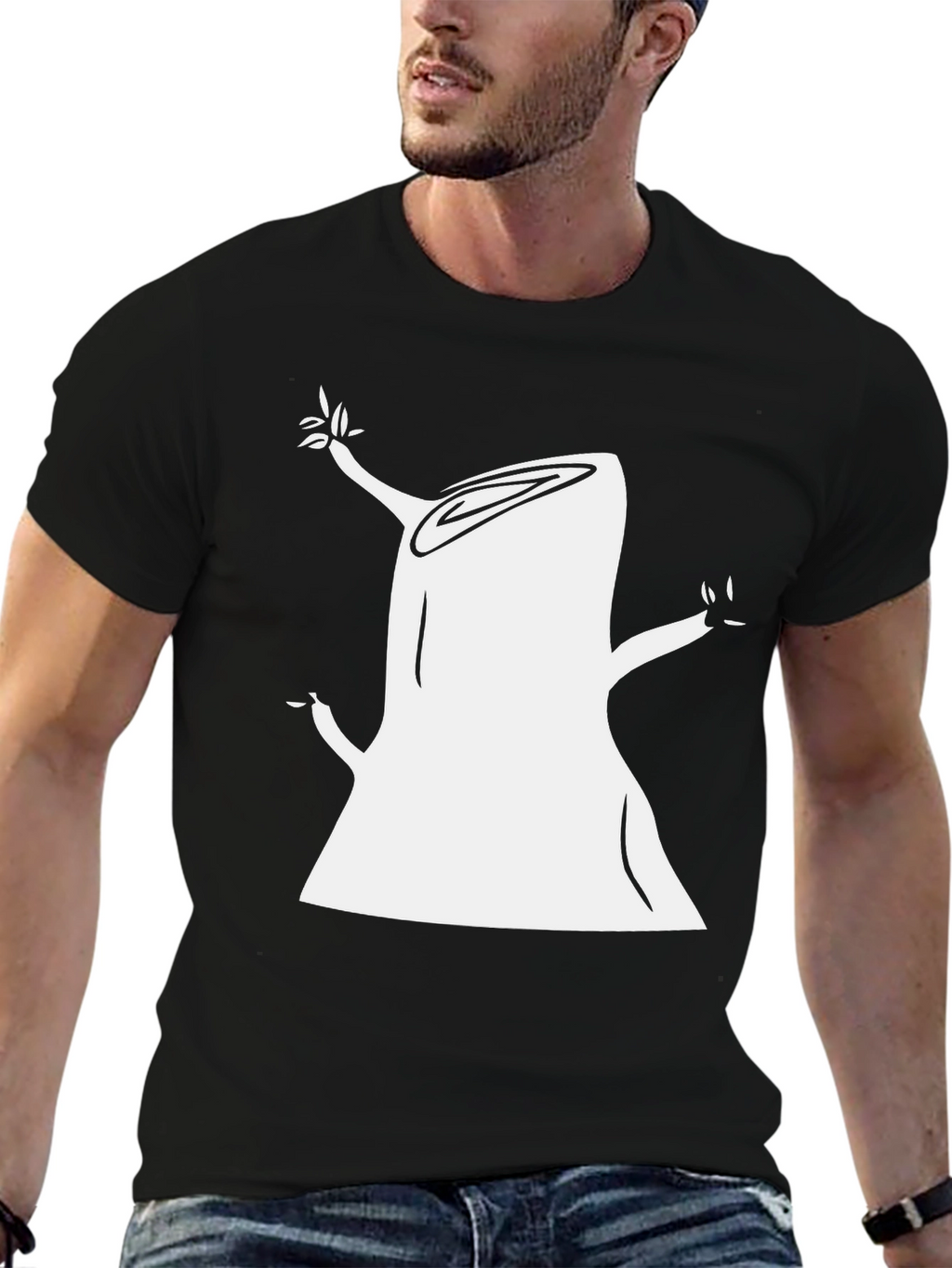 Tree Stump Graphic Tee - Black Cotton T-Shirt