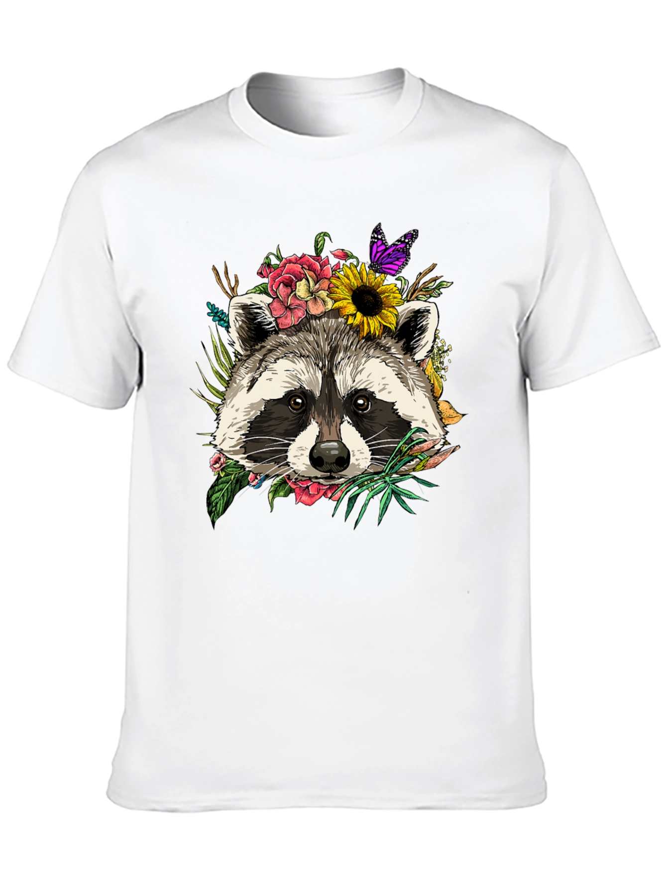Floral Raccoon Graphic Tee - Unisex Black T-Shirt