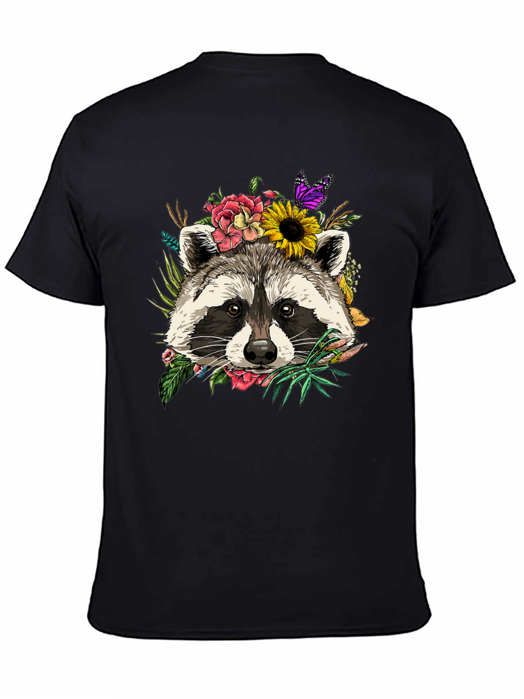 Floral Raccoon Graphic Tee - Unisex Black T-Shirt