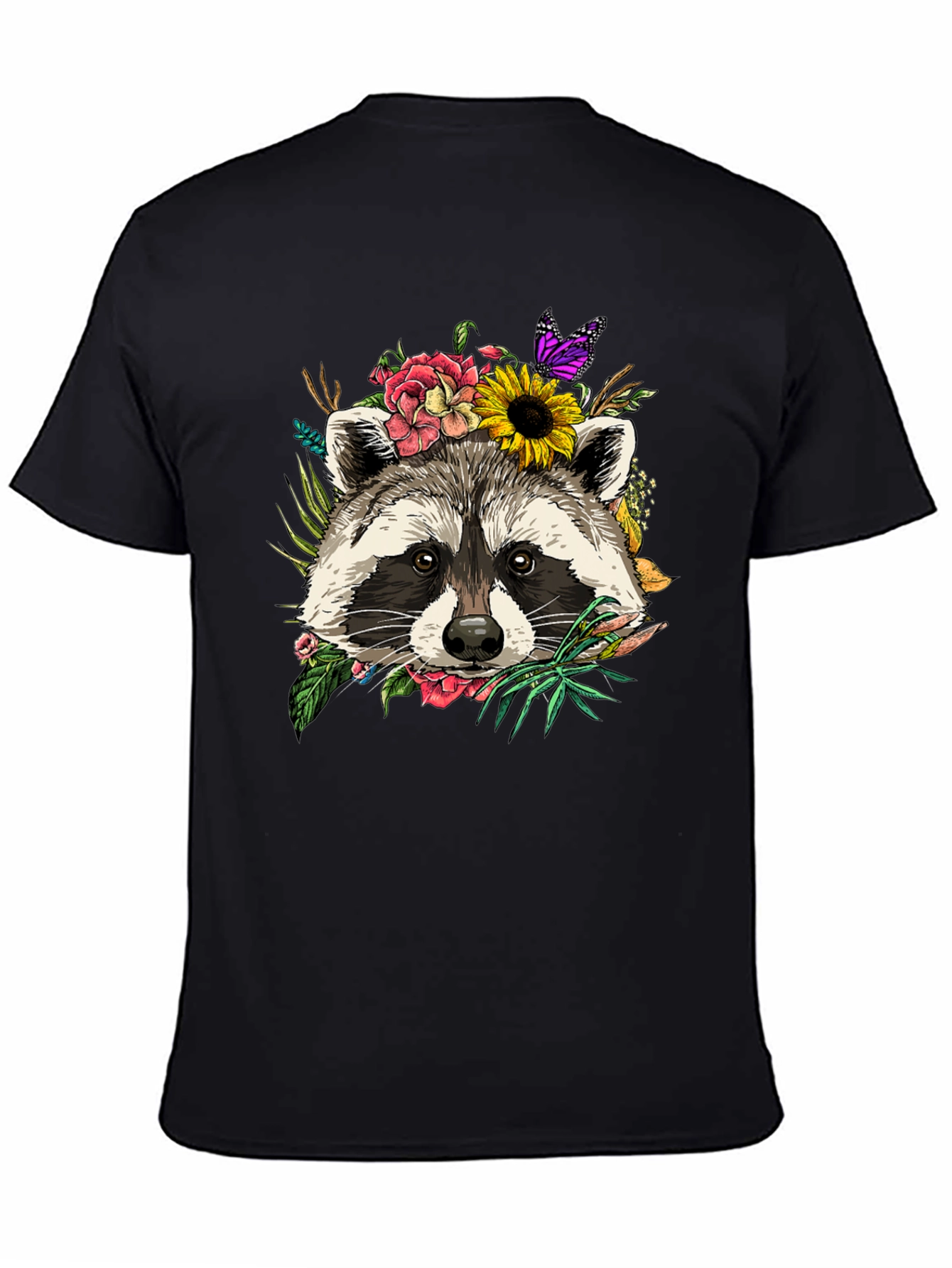 Floral Raccoon Graphic Tee - Unisex Black T-Shirt