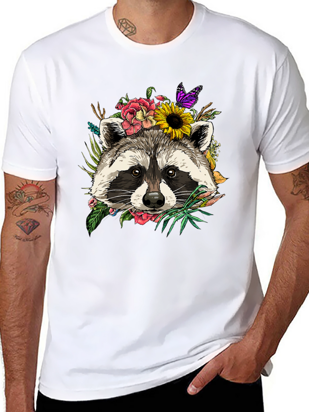 Floral Raccoon Graphic Tee - Unisex Black T-Shirt