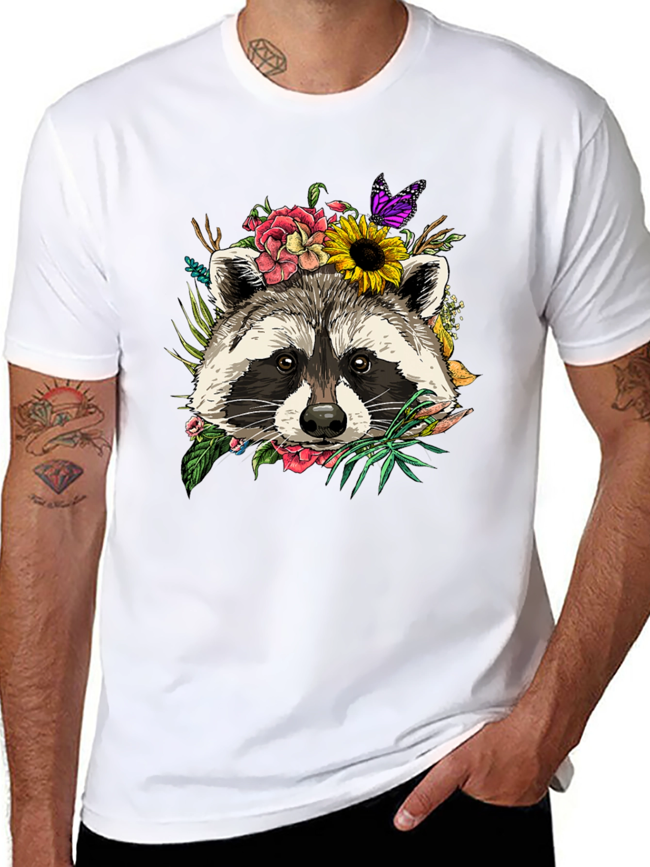 Floral Raccoon Graphic Tee - Unisex Black T-Shirt
