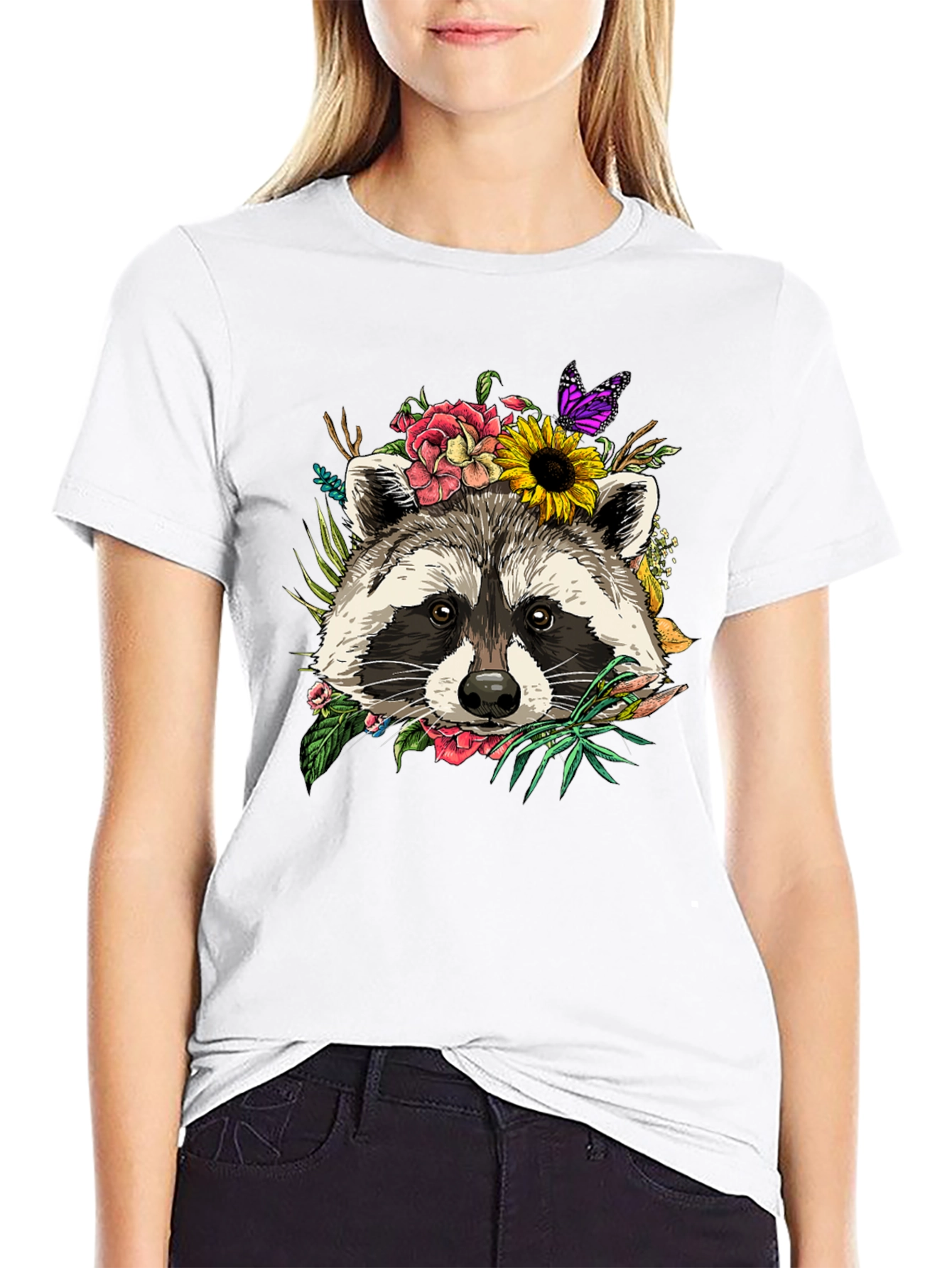 Floral Raccoon Graphic Tee - Unisex Black T-Shirt