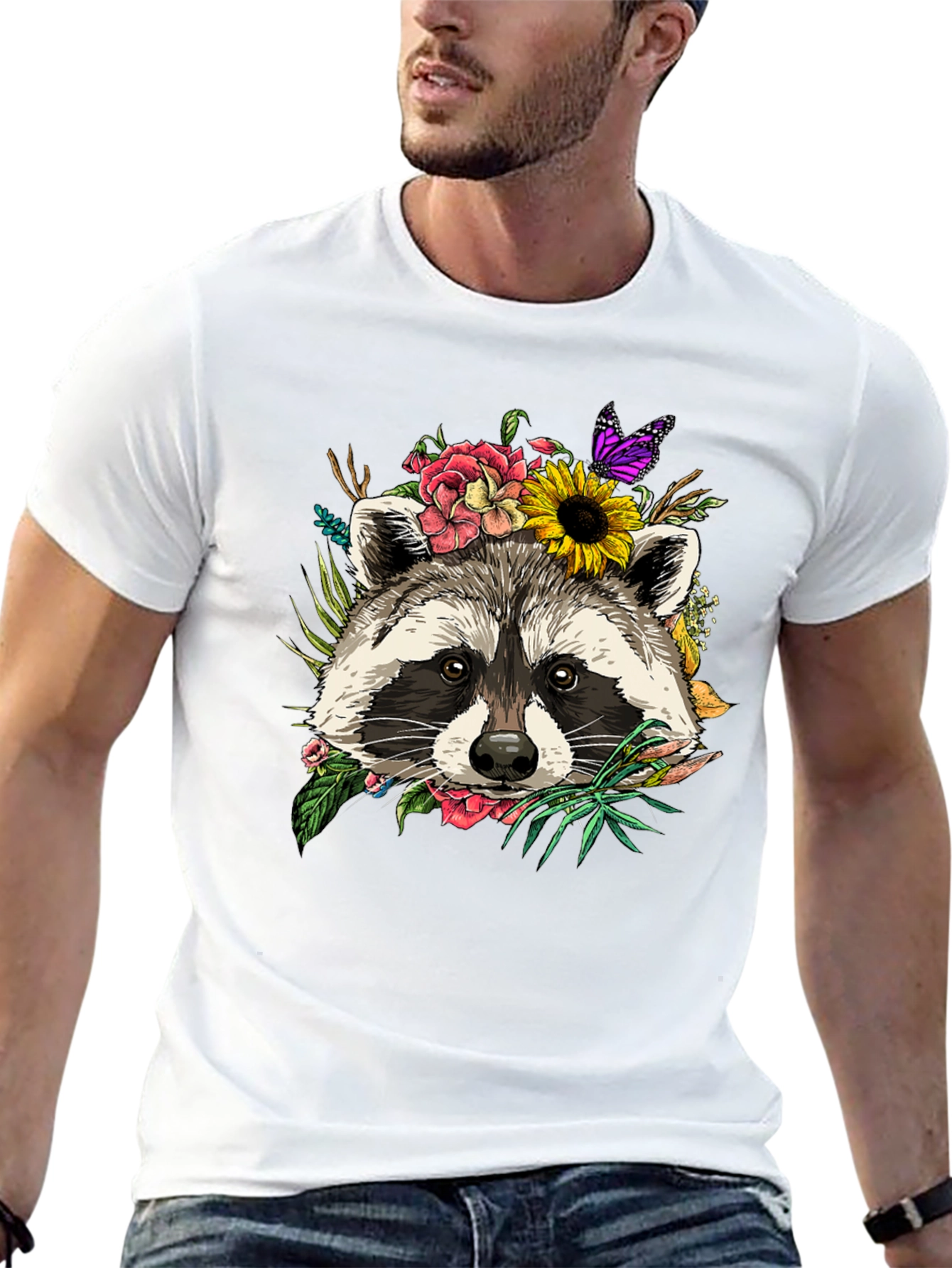 Floral Raccoon Graphic Tee - Unisex Black T-Shirt