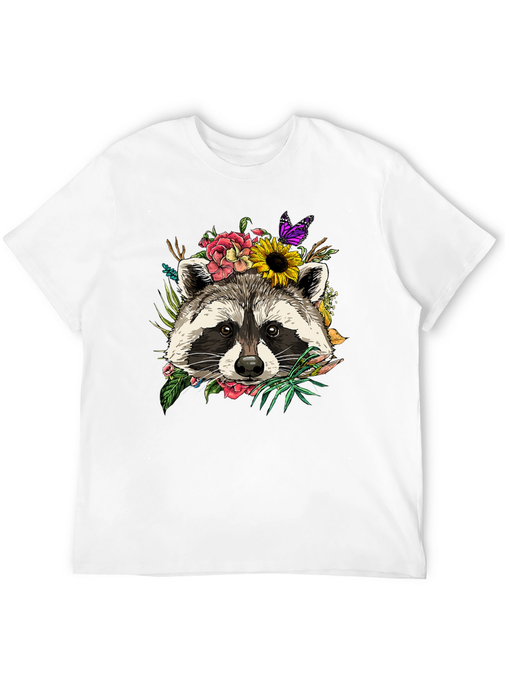 Floral Raccoon Graphic Tee - Unisex Black T-Shirt