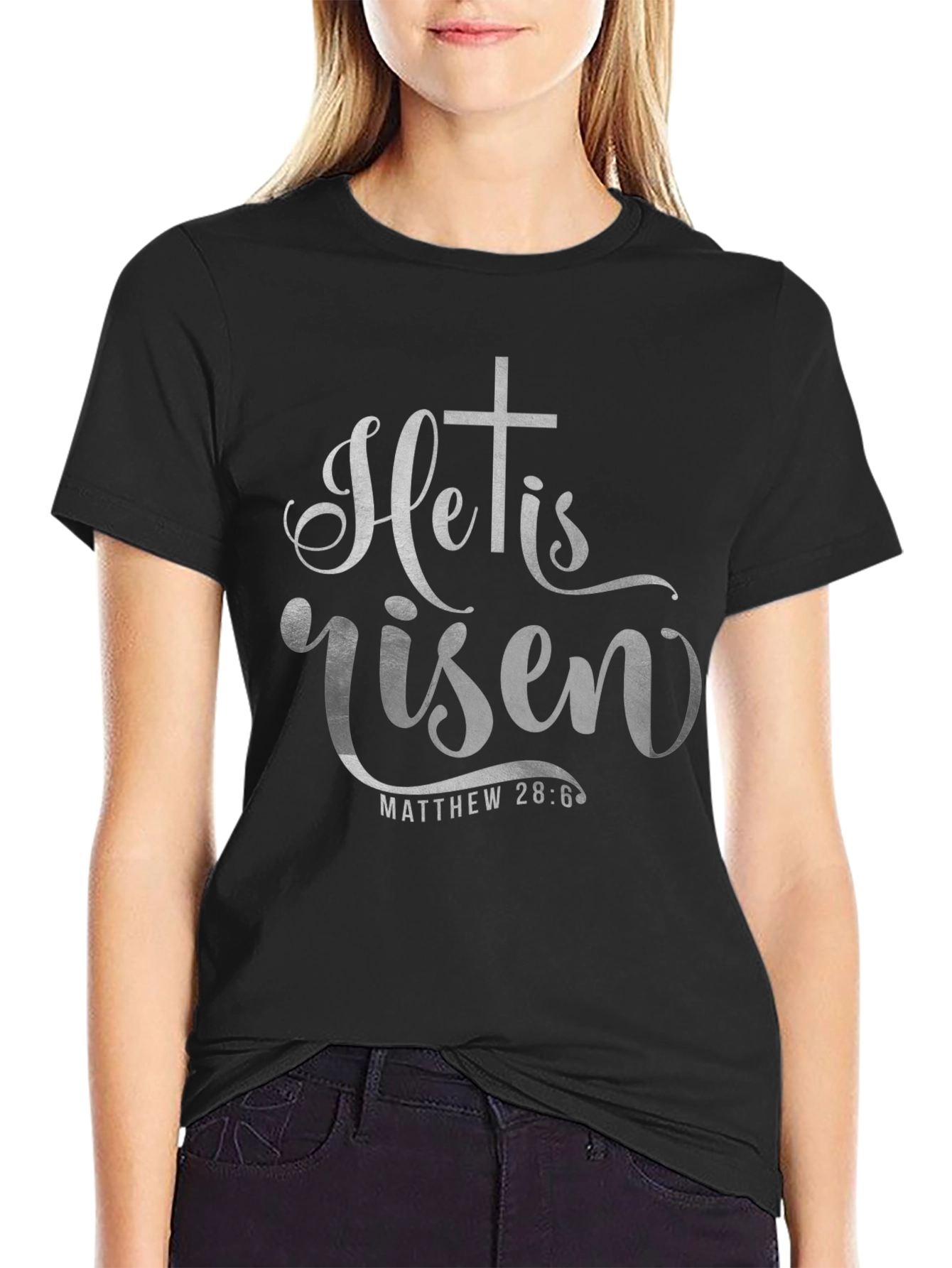 He Is Risen Christian T-Shirt - Matthew 28:6 Easter Tee